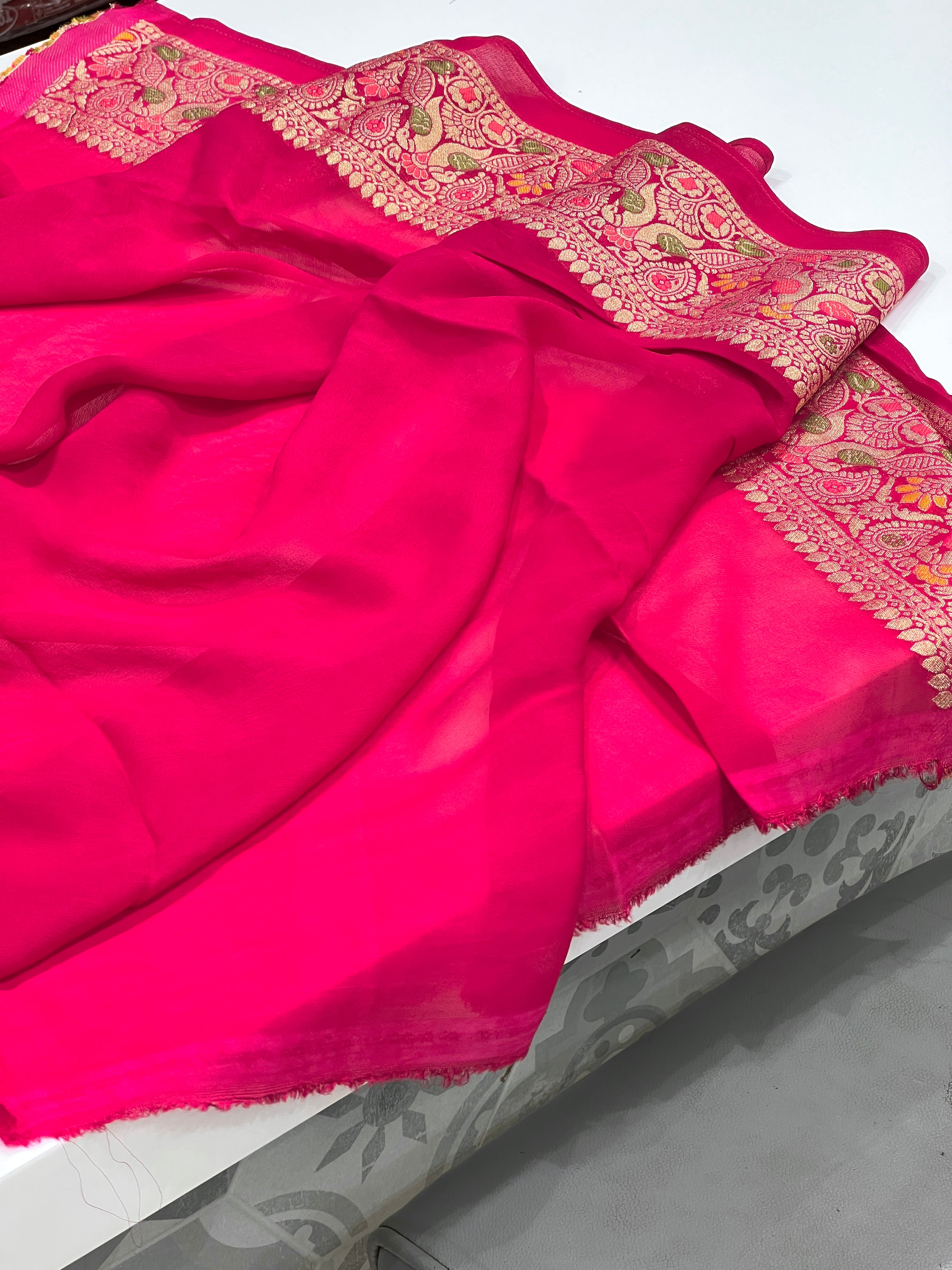 Rani Pink Woven Bandhej Gharchola Saree