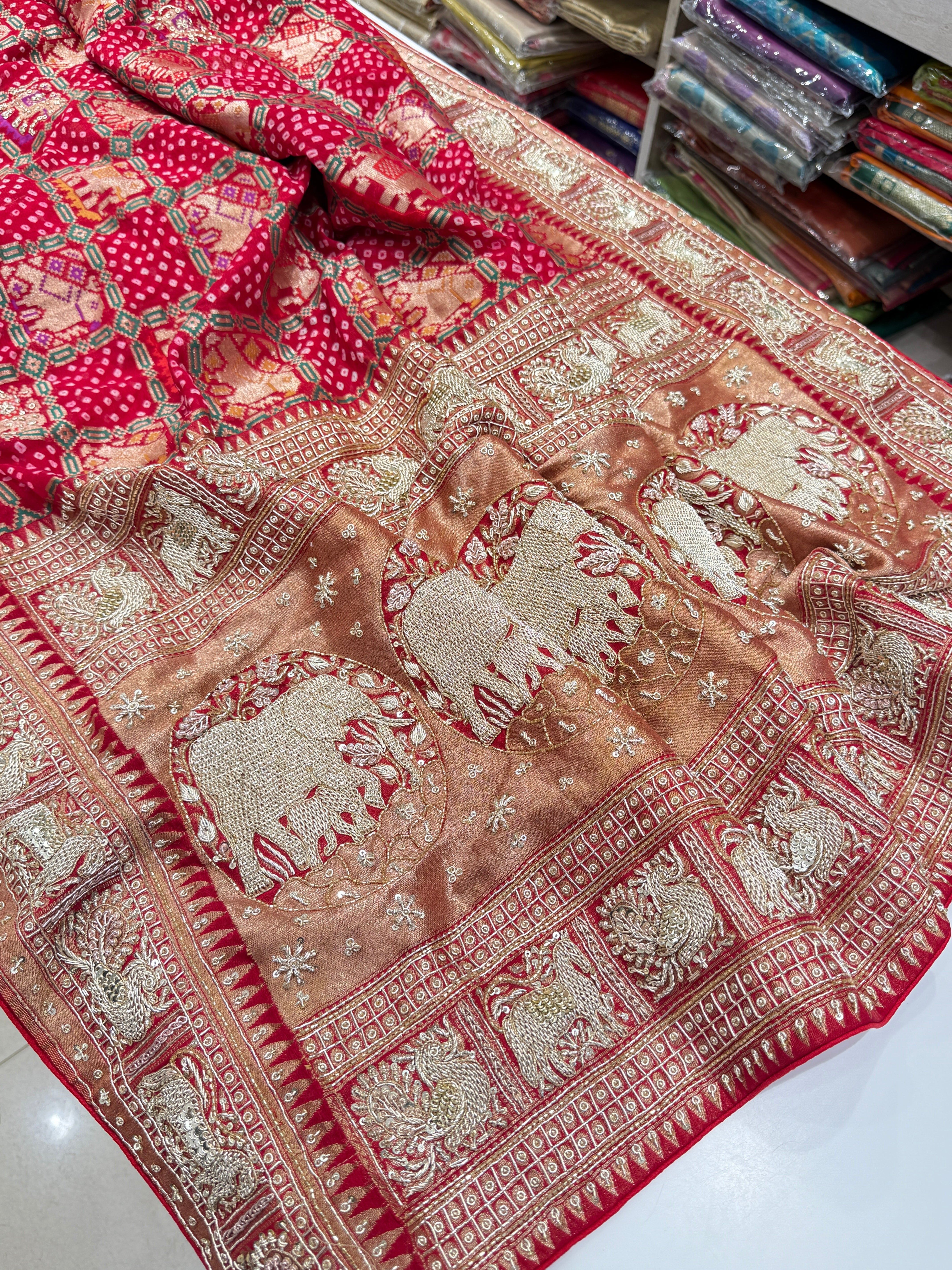Red Bandhej Patola Zardosi Saree