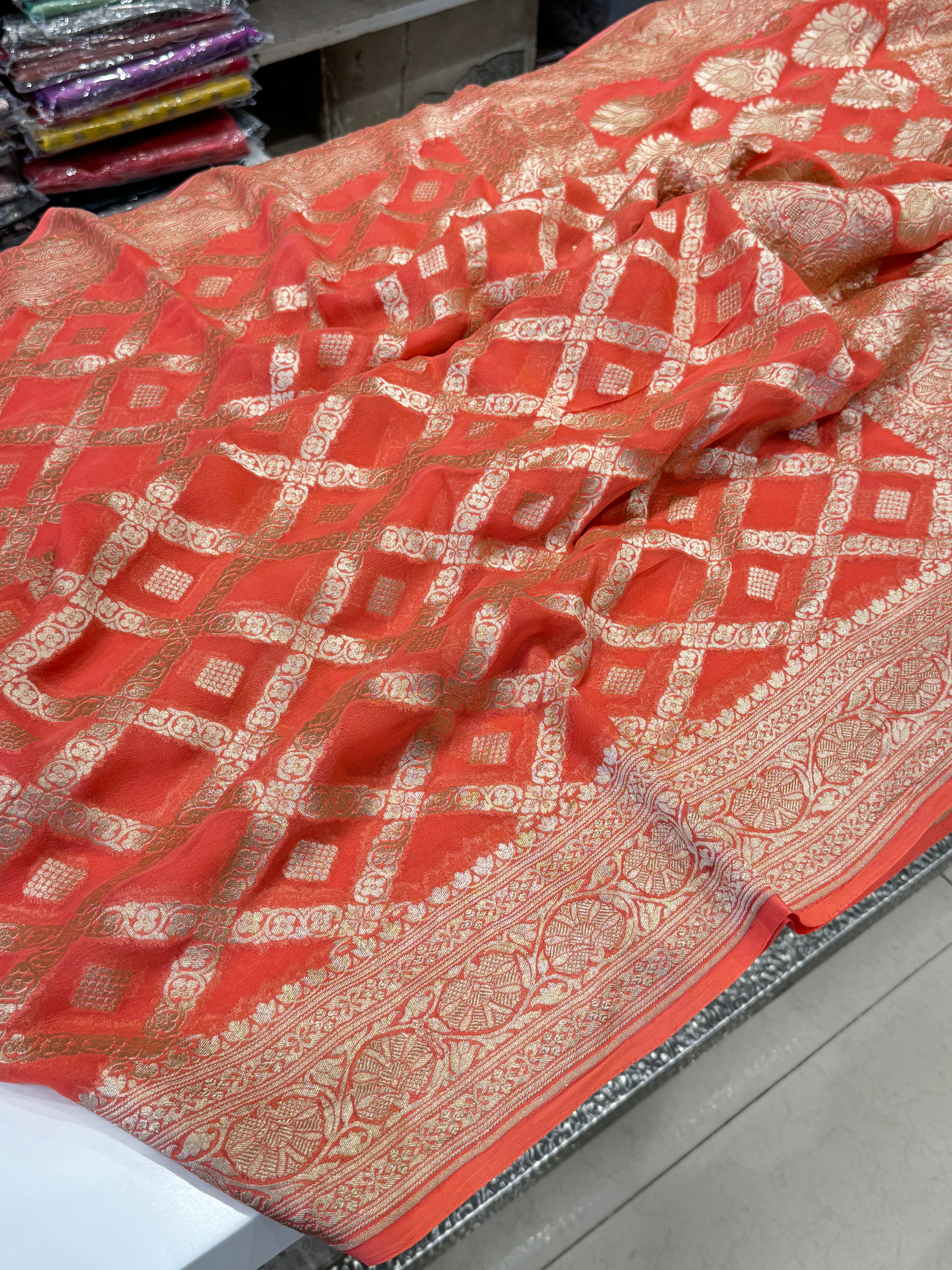 Dark Peach Handloom Georgette Saree