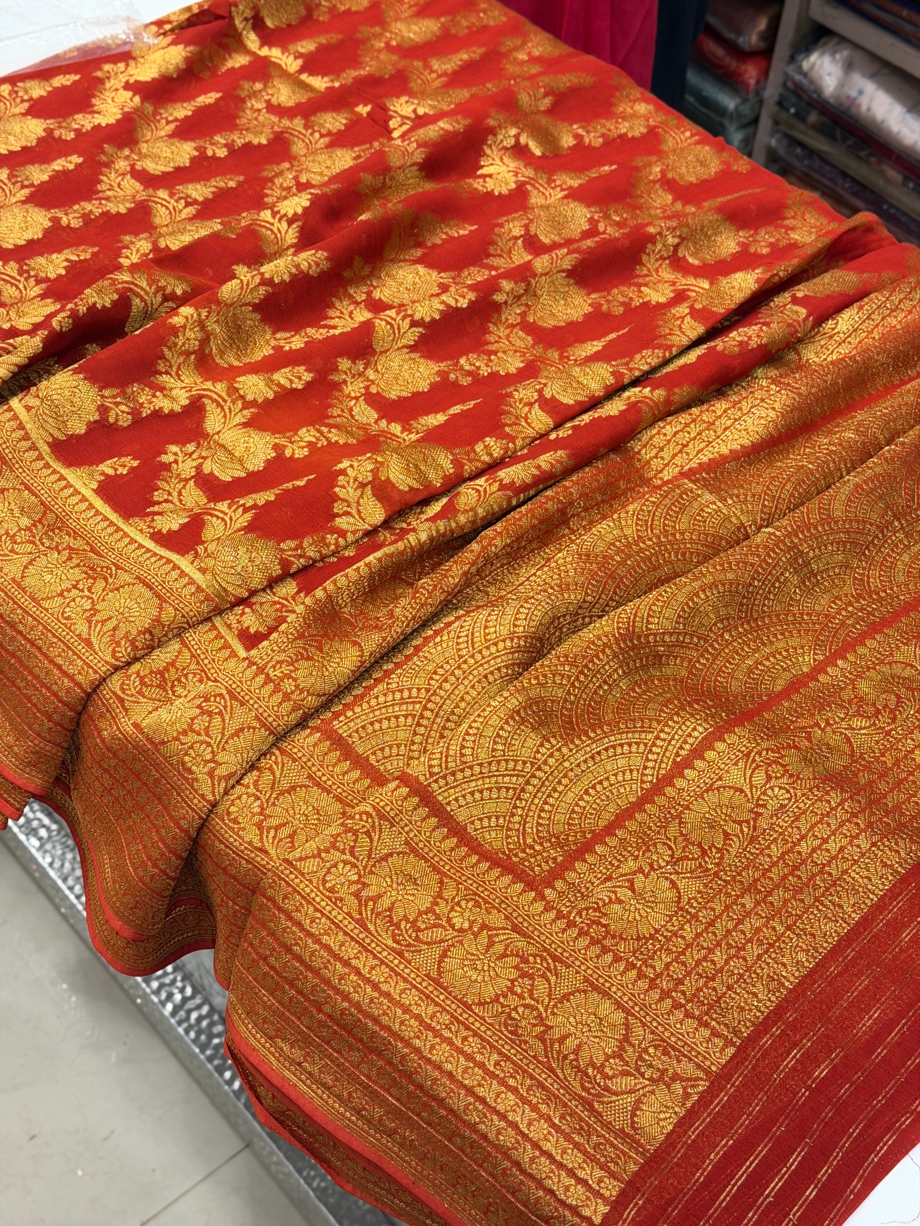 Red Jaal Banarasi Khaddi Georgette Saree