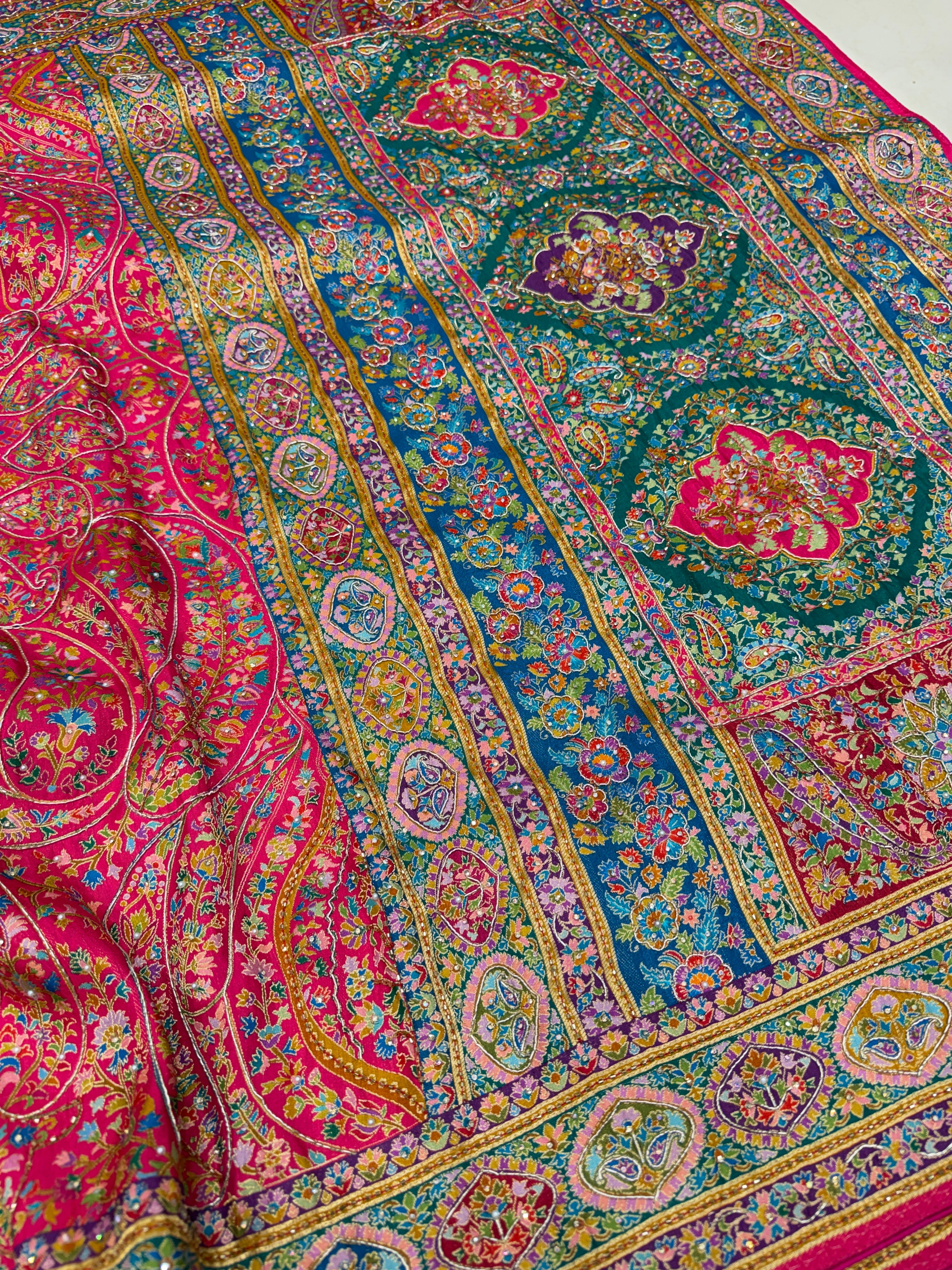 Rani Pashmina Inspired  Weaved Munga Hand Embroidery Saree