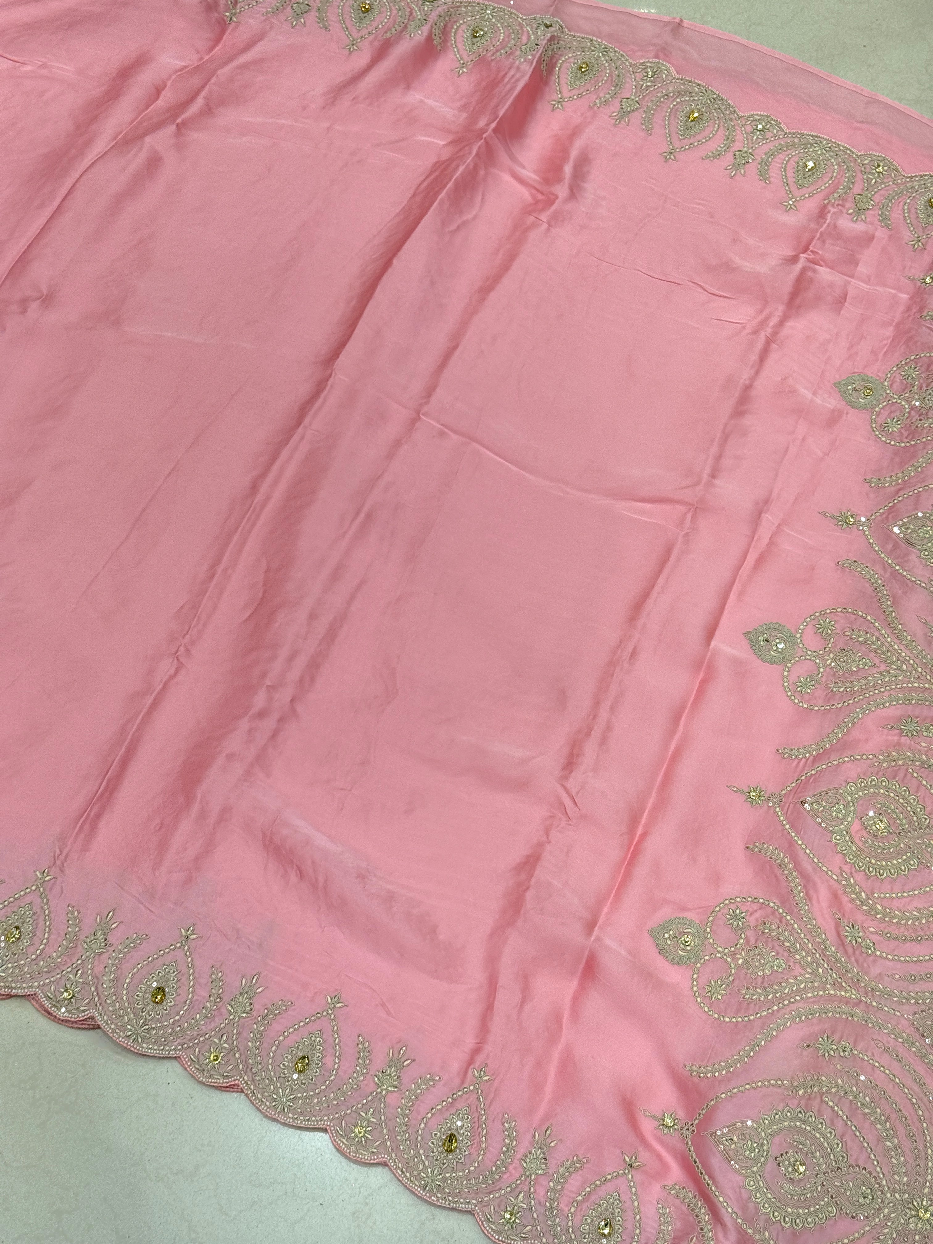 Pink Satin Organza Zari & Thread Embroidery Saree