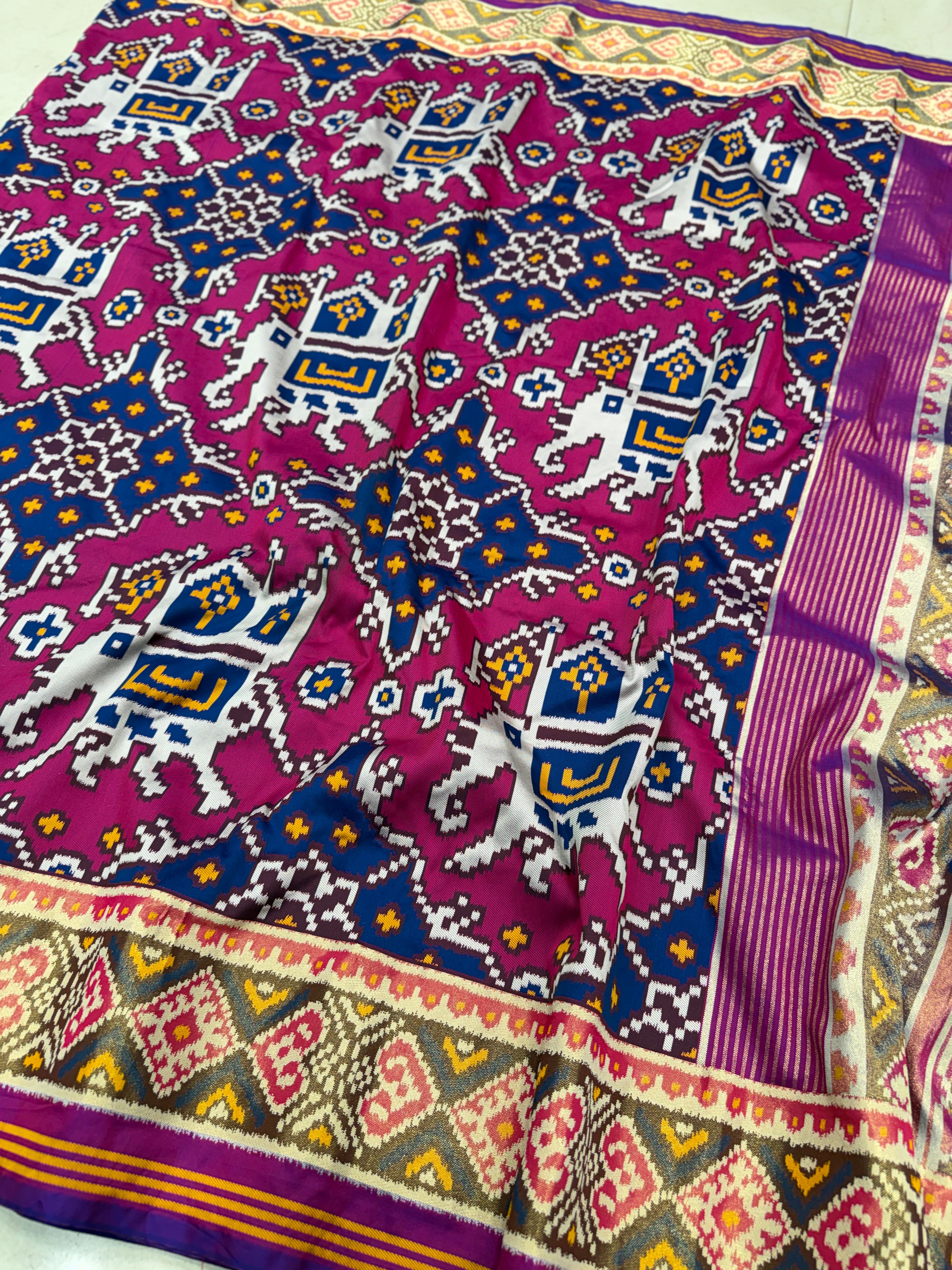 Rani Blue Chabdi Elephant Semi Silk Weaved Patan Patola Saree
