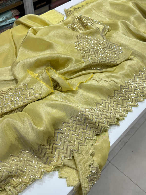 Pista Green Tissue Embroidery Saree