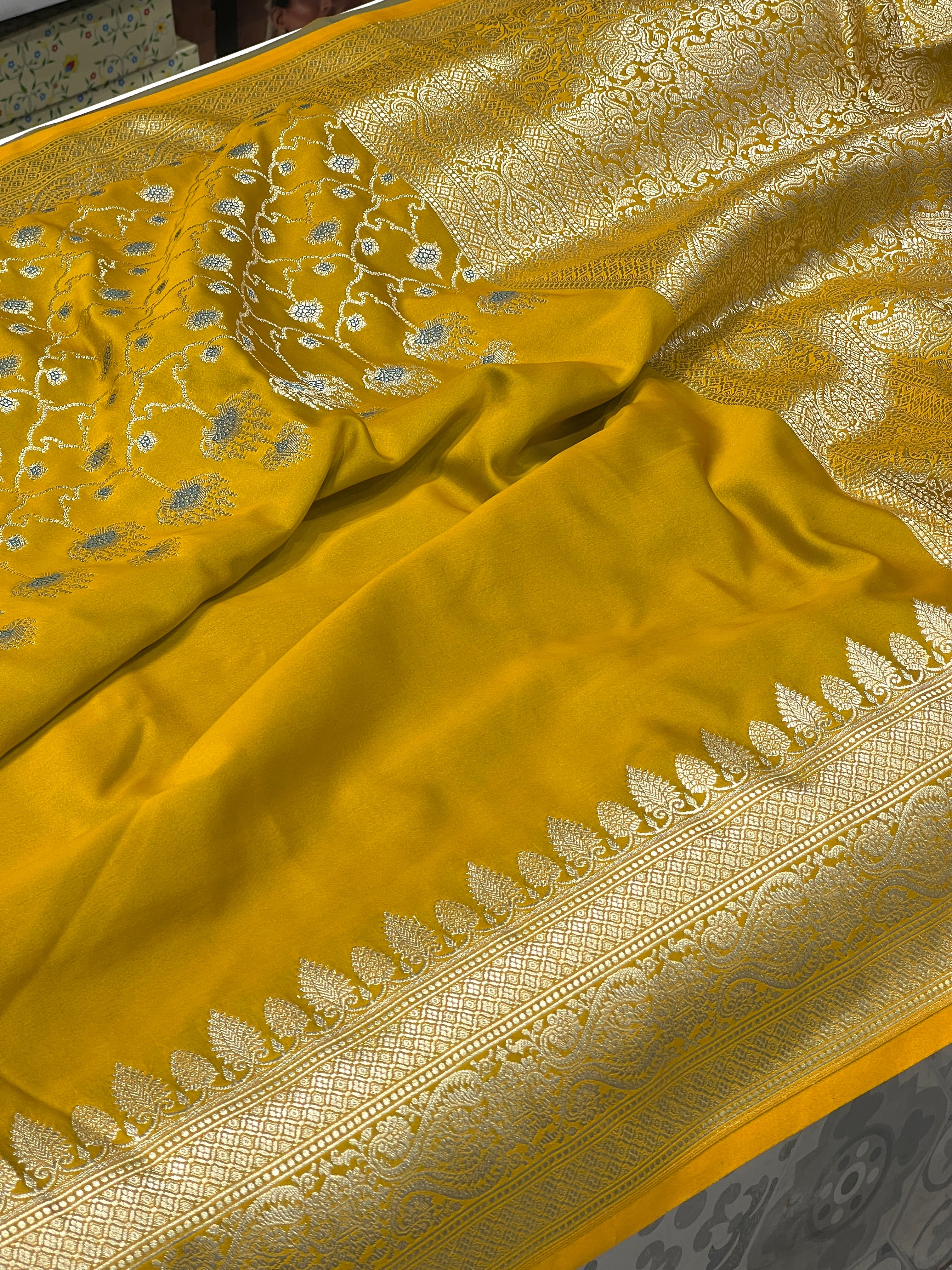 Yellowish Green Half n Half Banarasi Saree