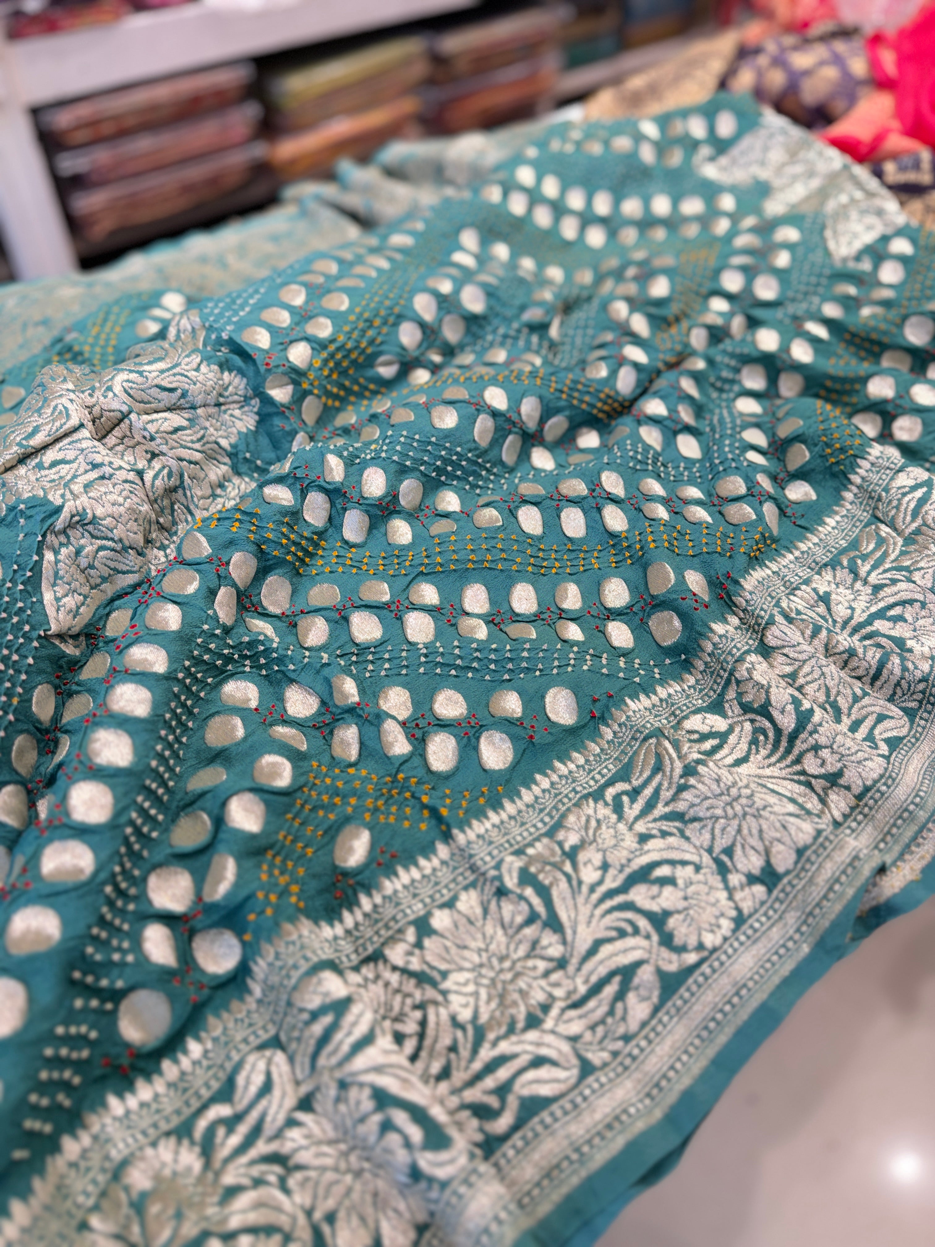 Sage Green Kadwa Weave Bandhej Saree