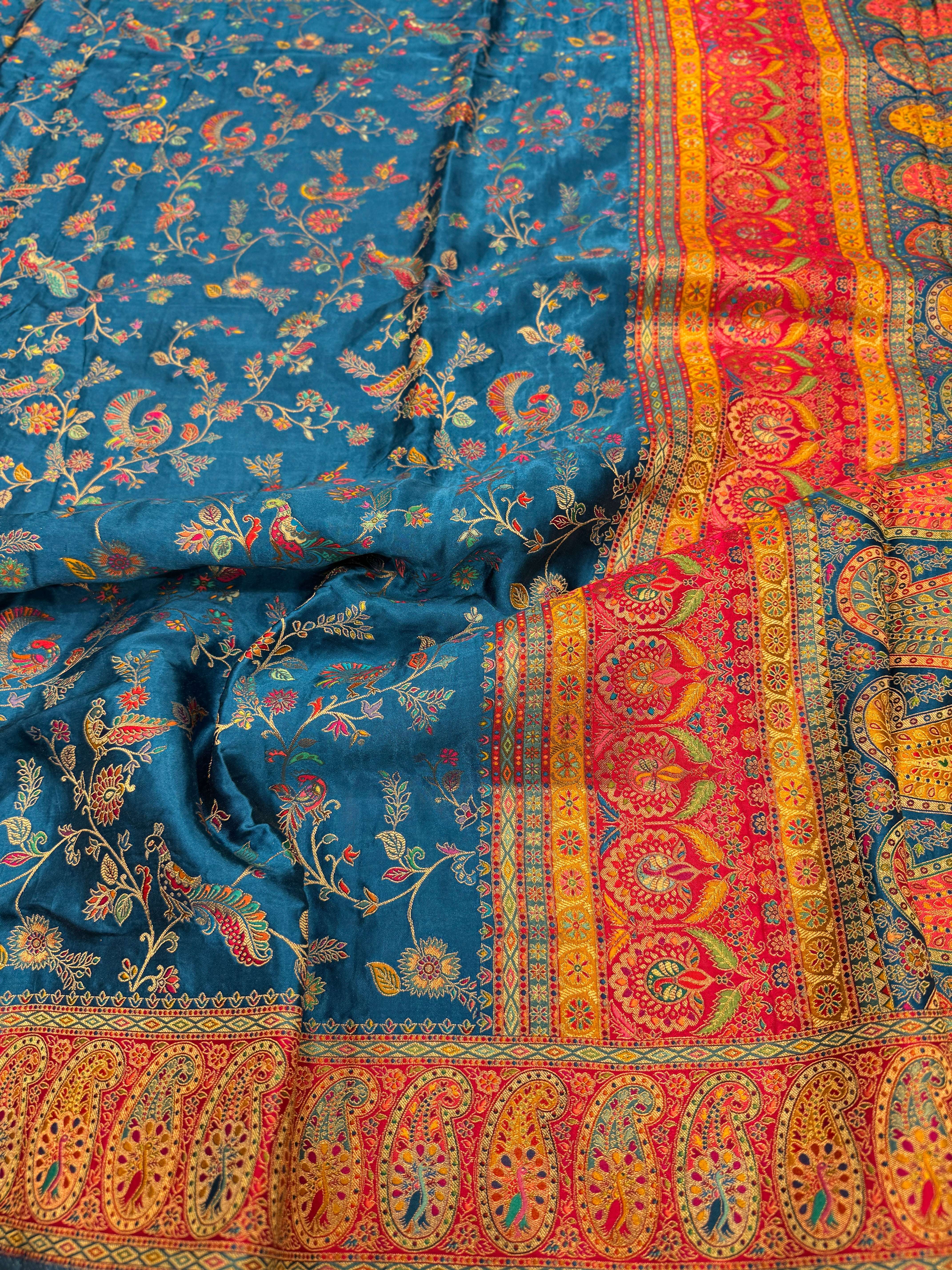 Blue Banarasi Modal Satin Pashmina Style Jaal Saree