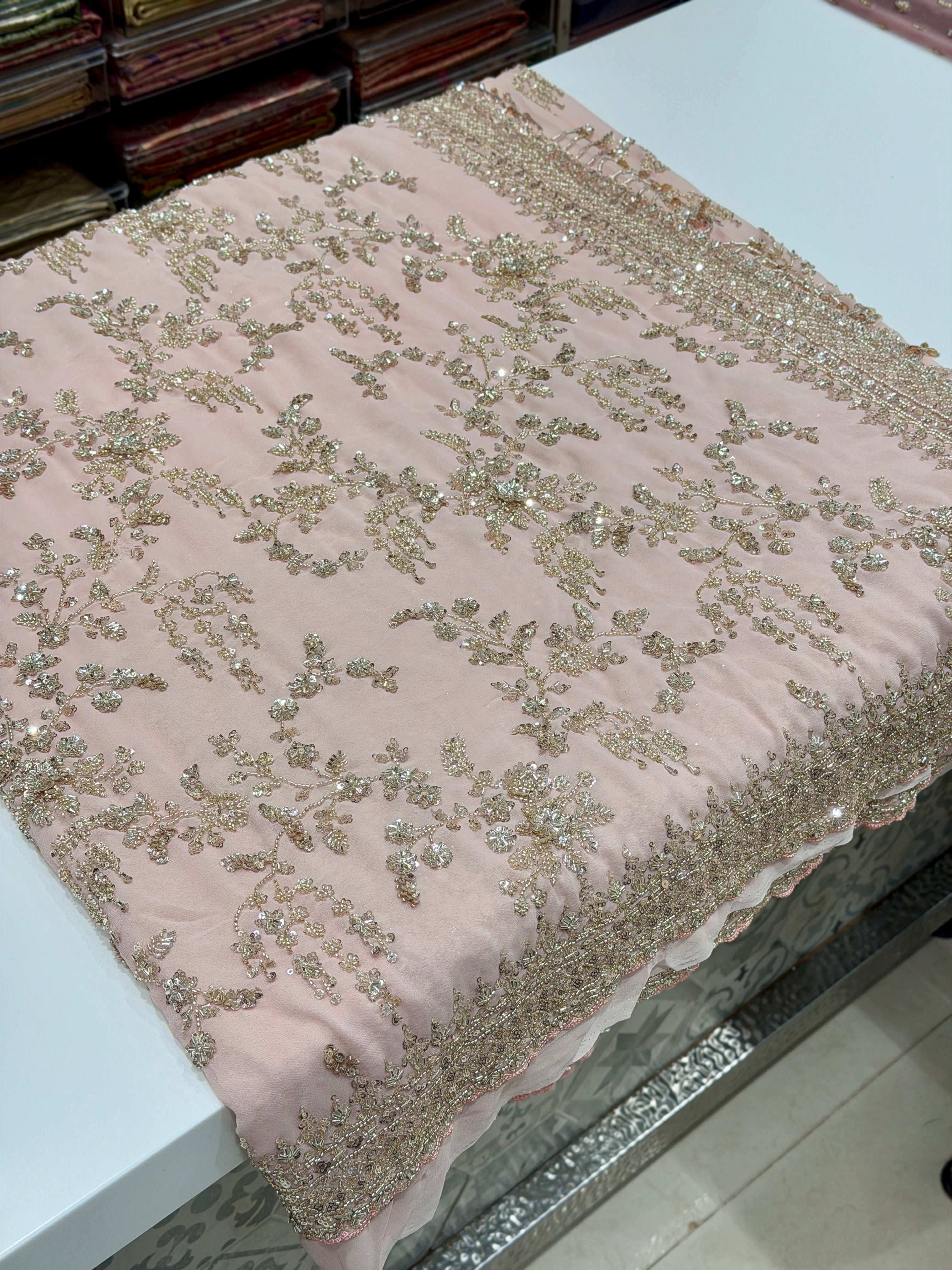 Baby Pink Manish Malhotra Inspired Georgette Moti Sequin Jaal Saree