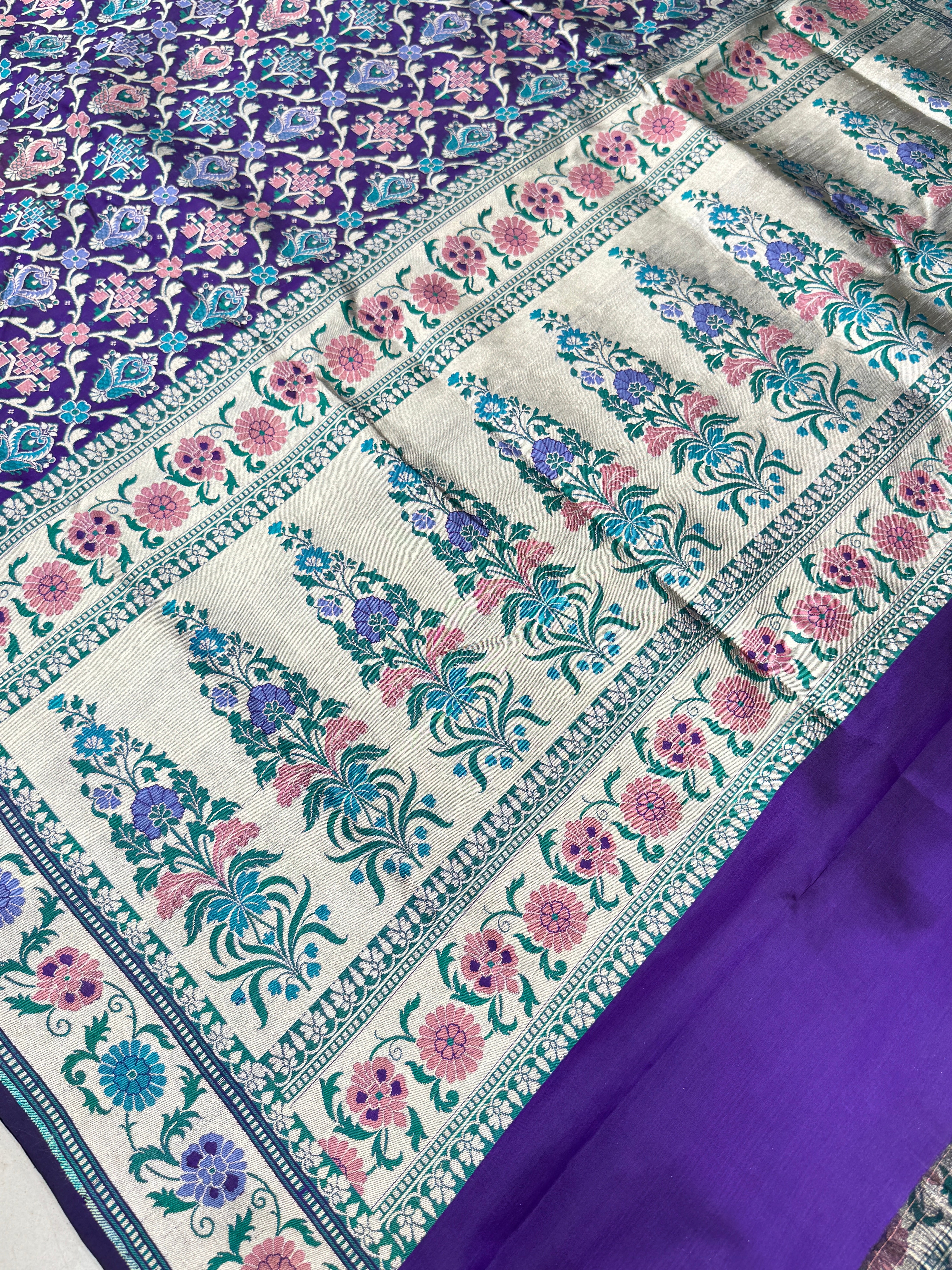 Violet Meenakari Handloom Banarasi Katan Silk Saree