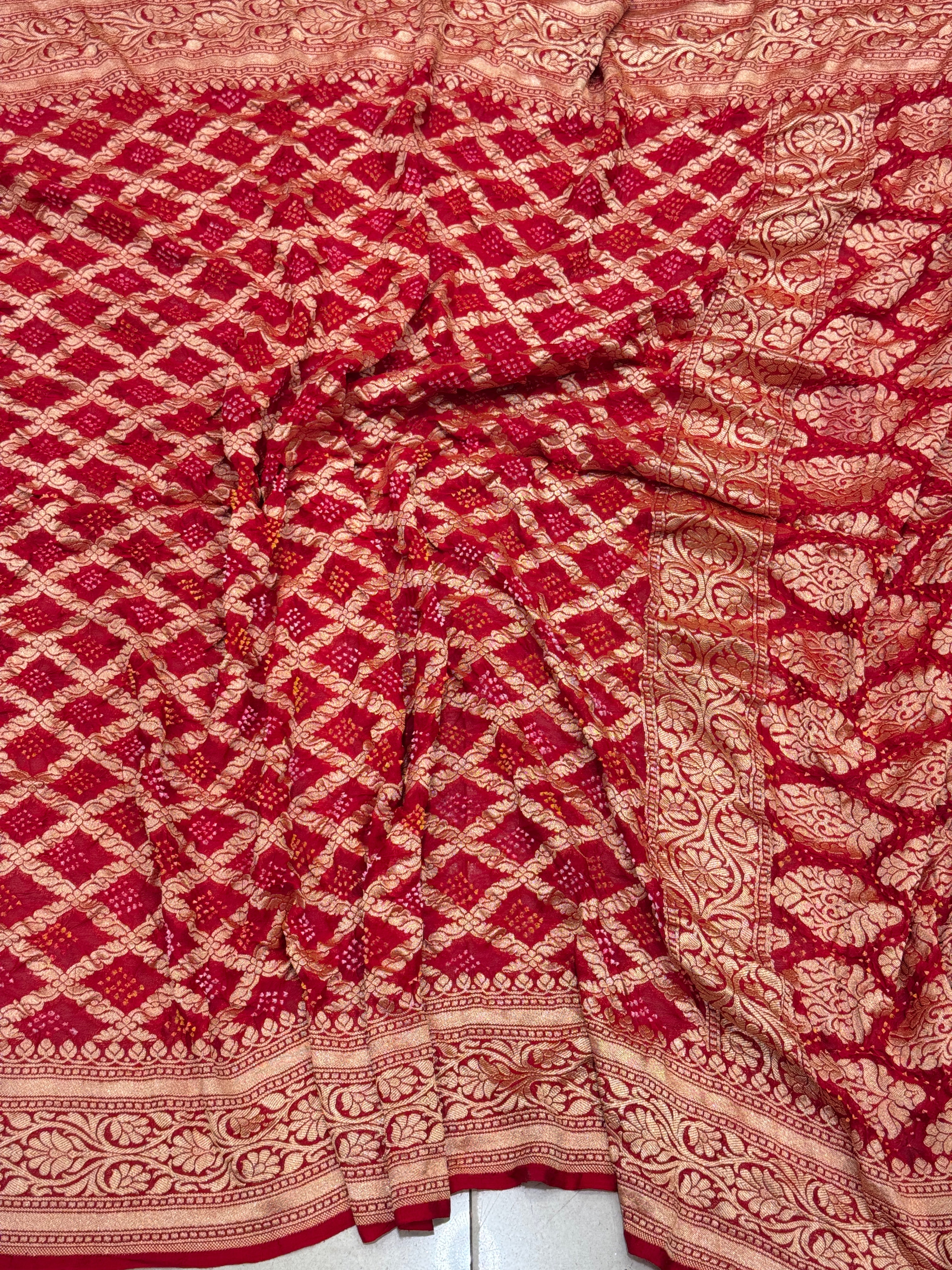 Red Bandhej Bandhini Saree