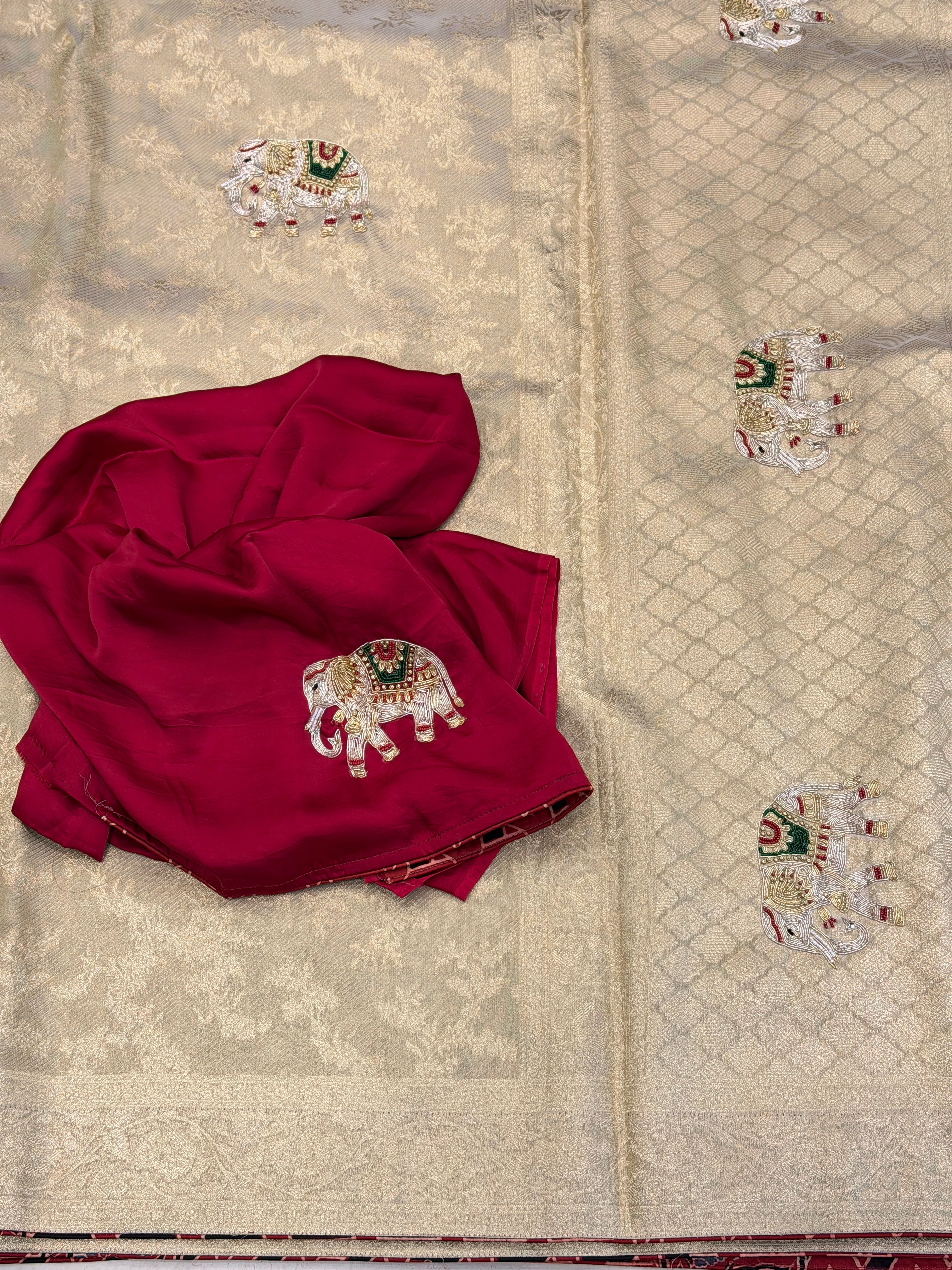 Gold Tissue Gajraj Edit Hand Embroidery Saree