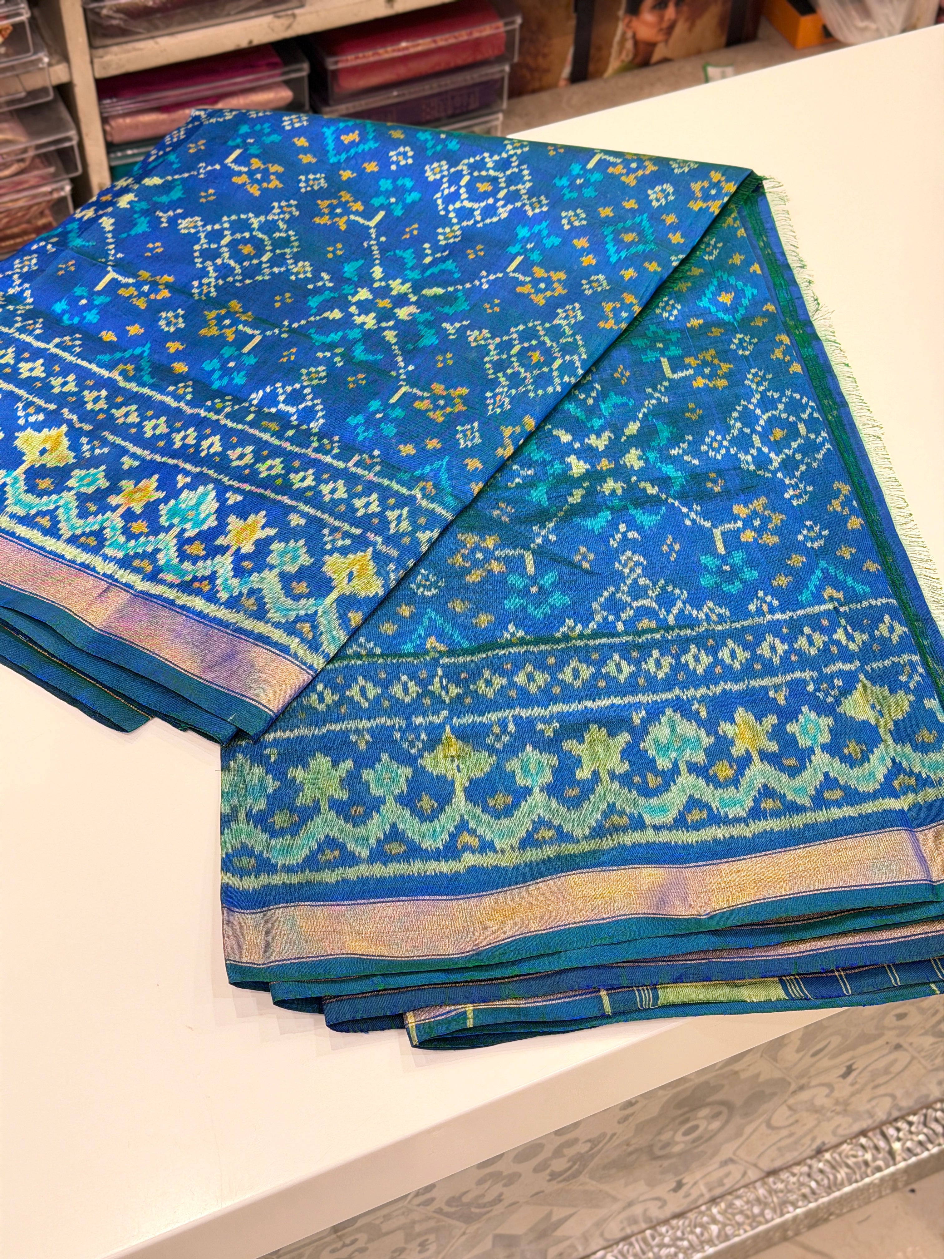 Blue Navratna Patan Patola Handloom Pure Silk Saree