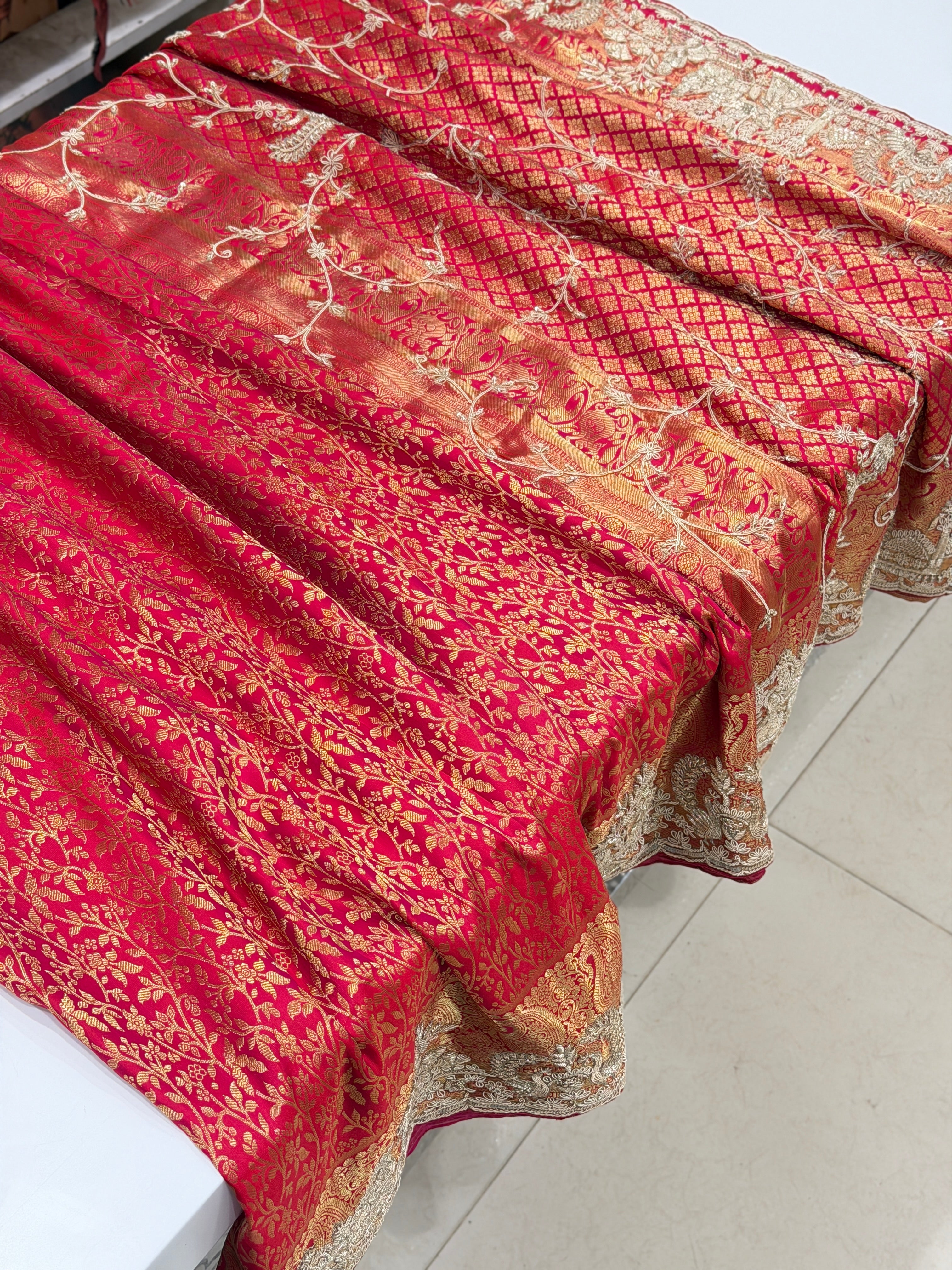 Rani Pink Pure Kanjivaram Doli Edit Hand Embroidery Zardosi Saree