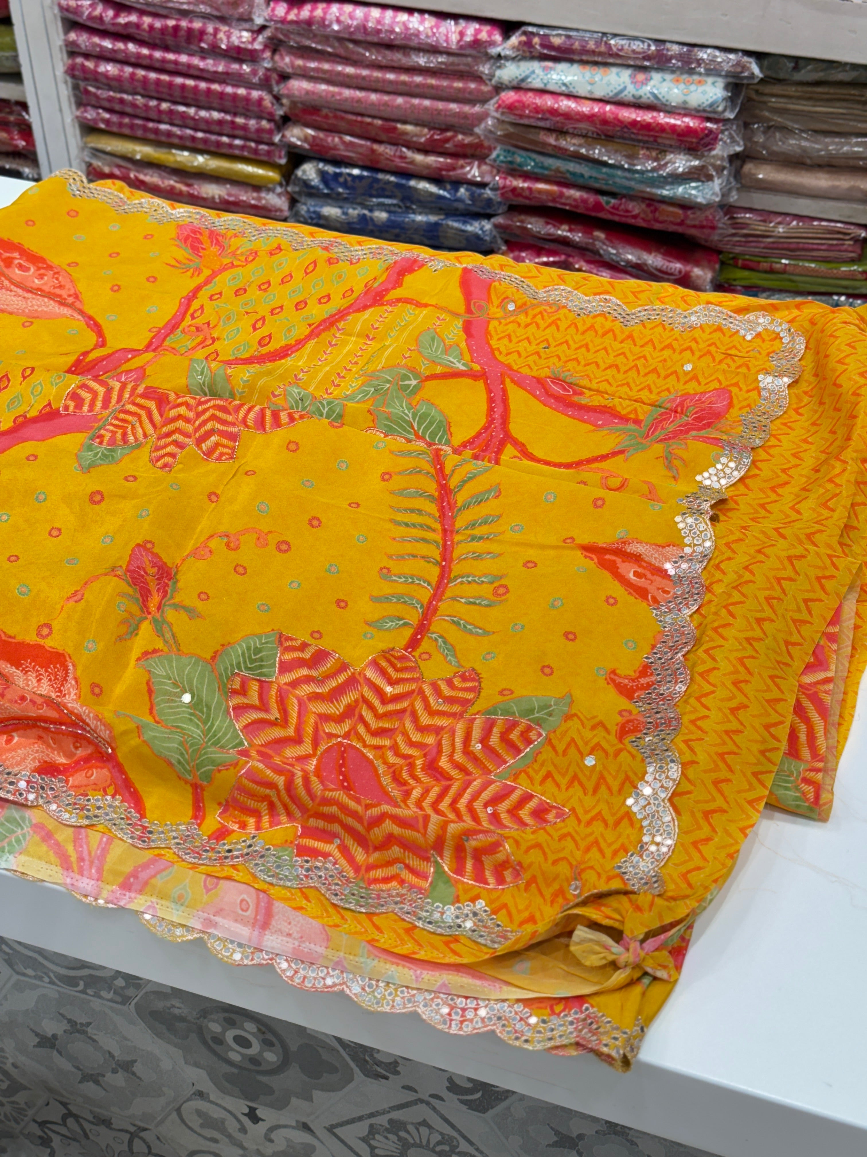 Yellow Floral Muslin Printed Saree