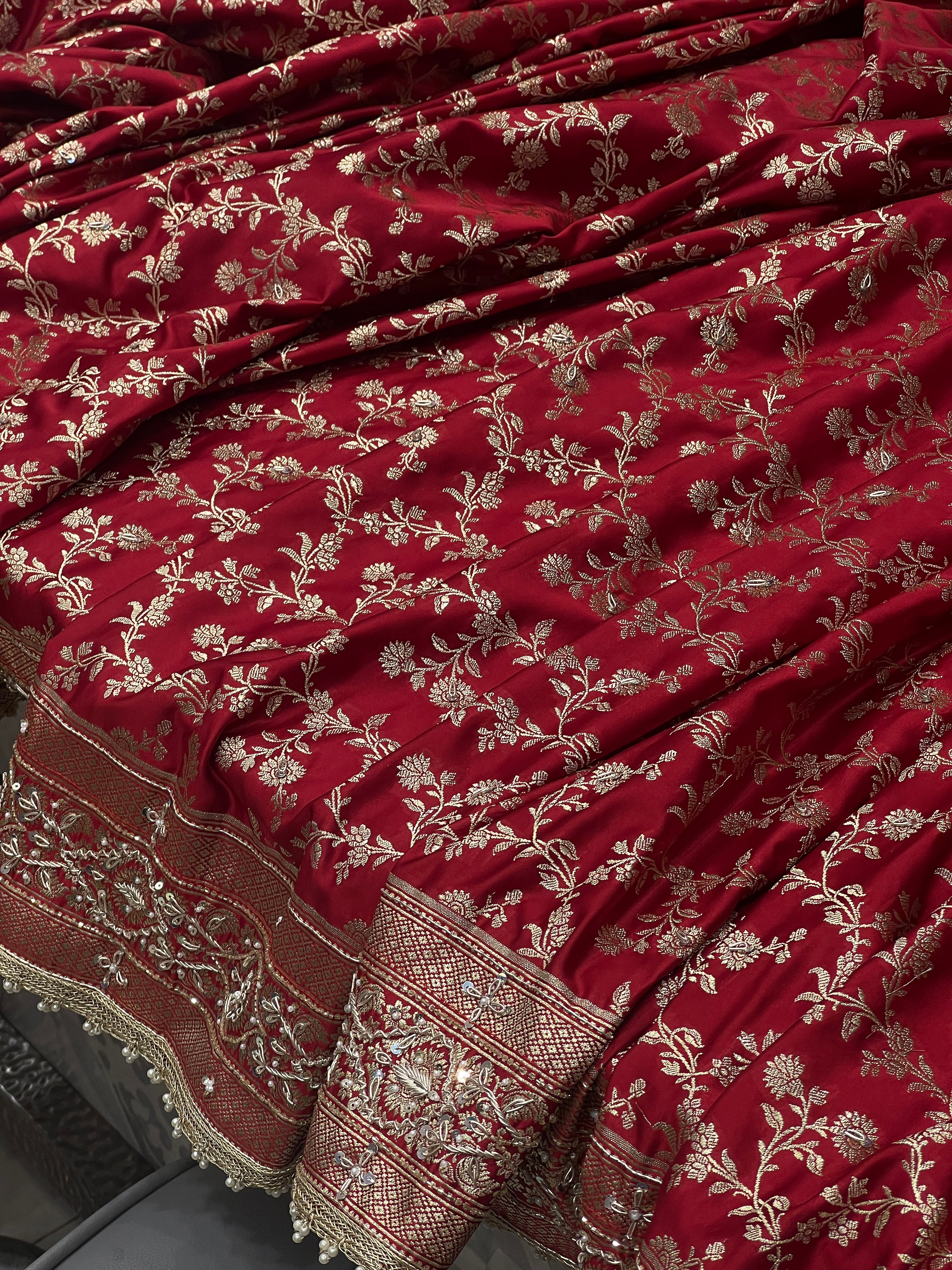 Maroon Banarasi Silk Jaal Hand Embroidery Saree