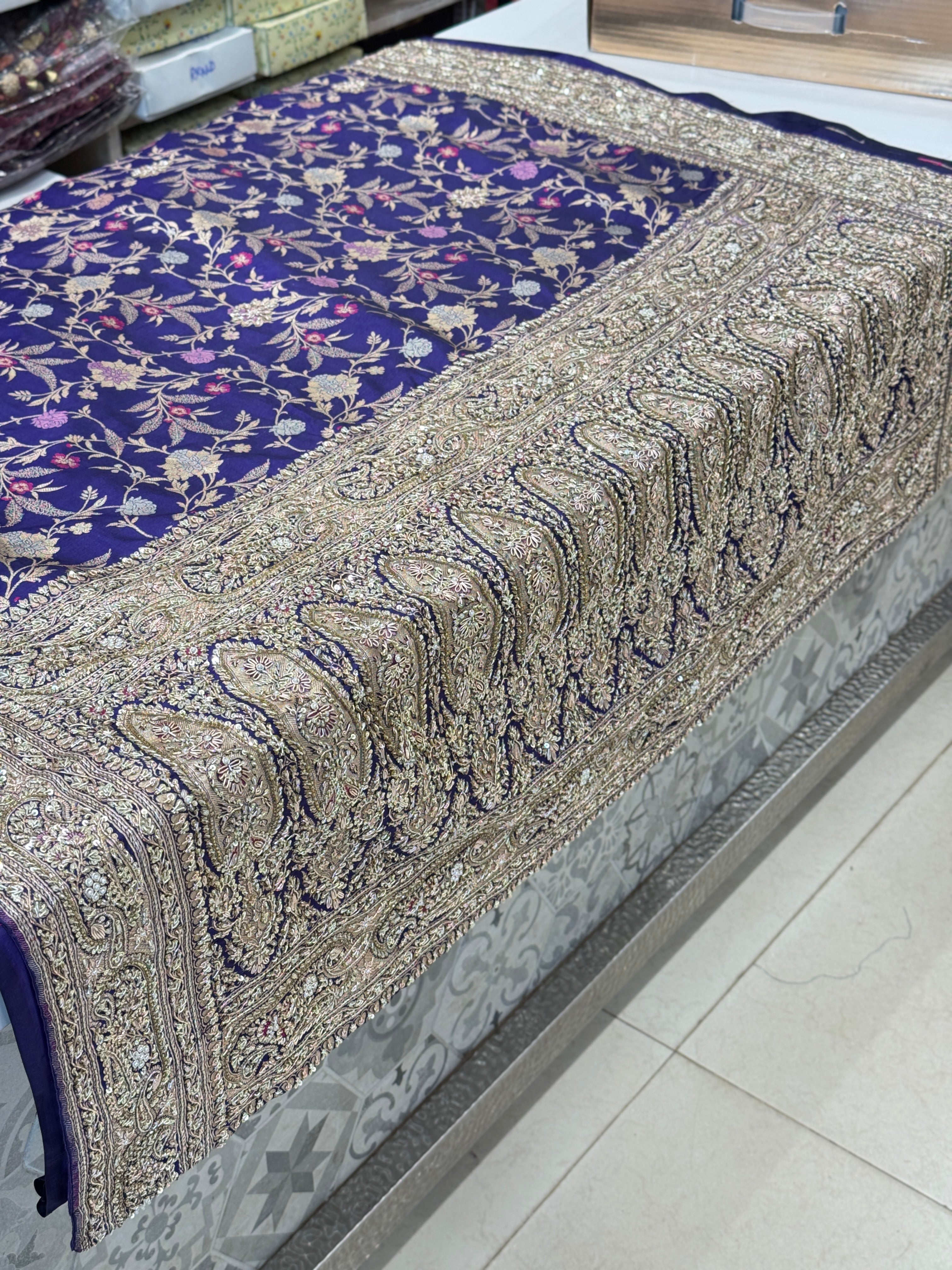 Violet Meenakari Katan Zardosi Embroidery Saree