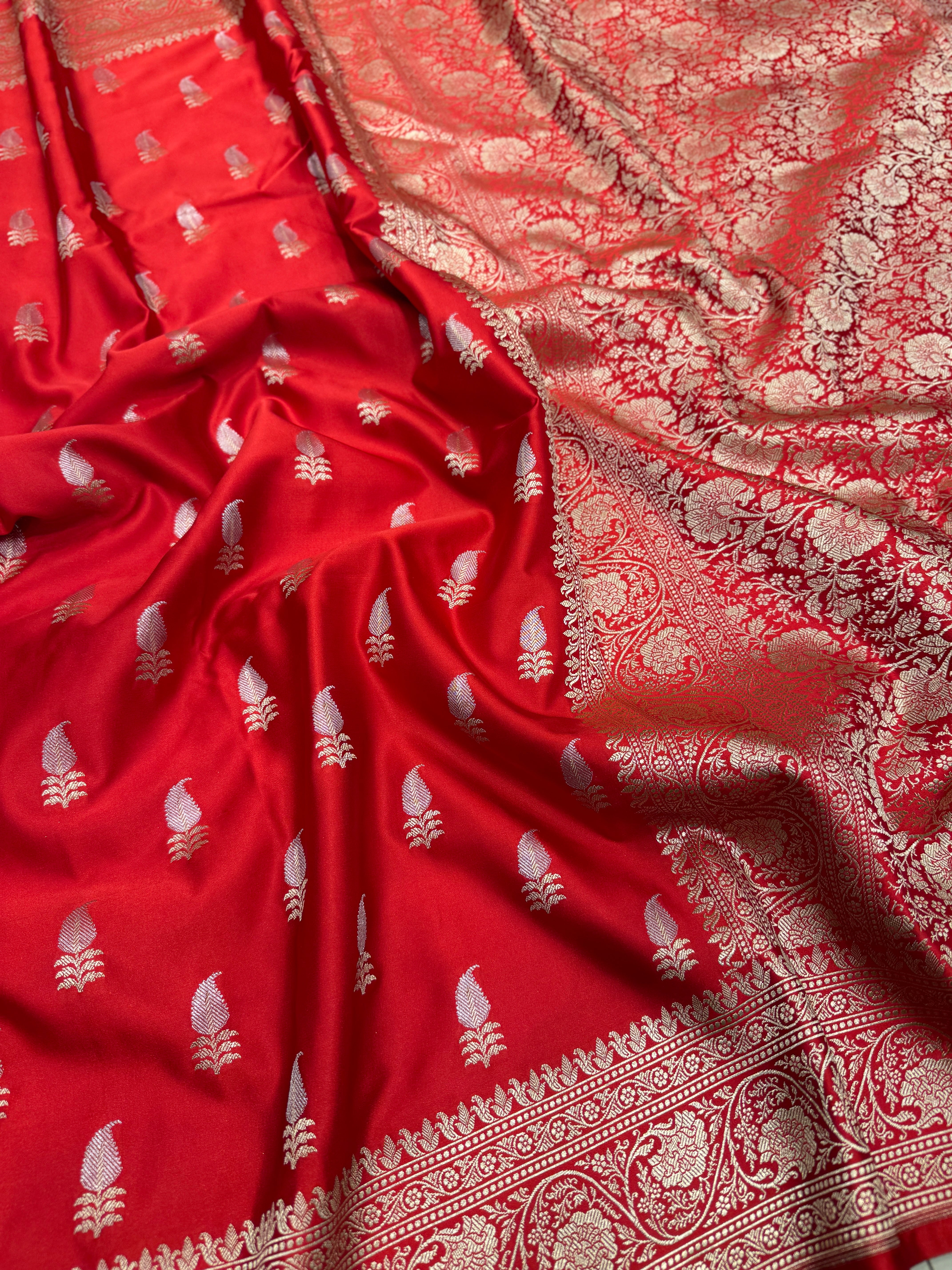 Red Banarasi Silk Sona Roopa Buttis Saree