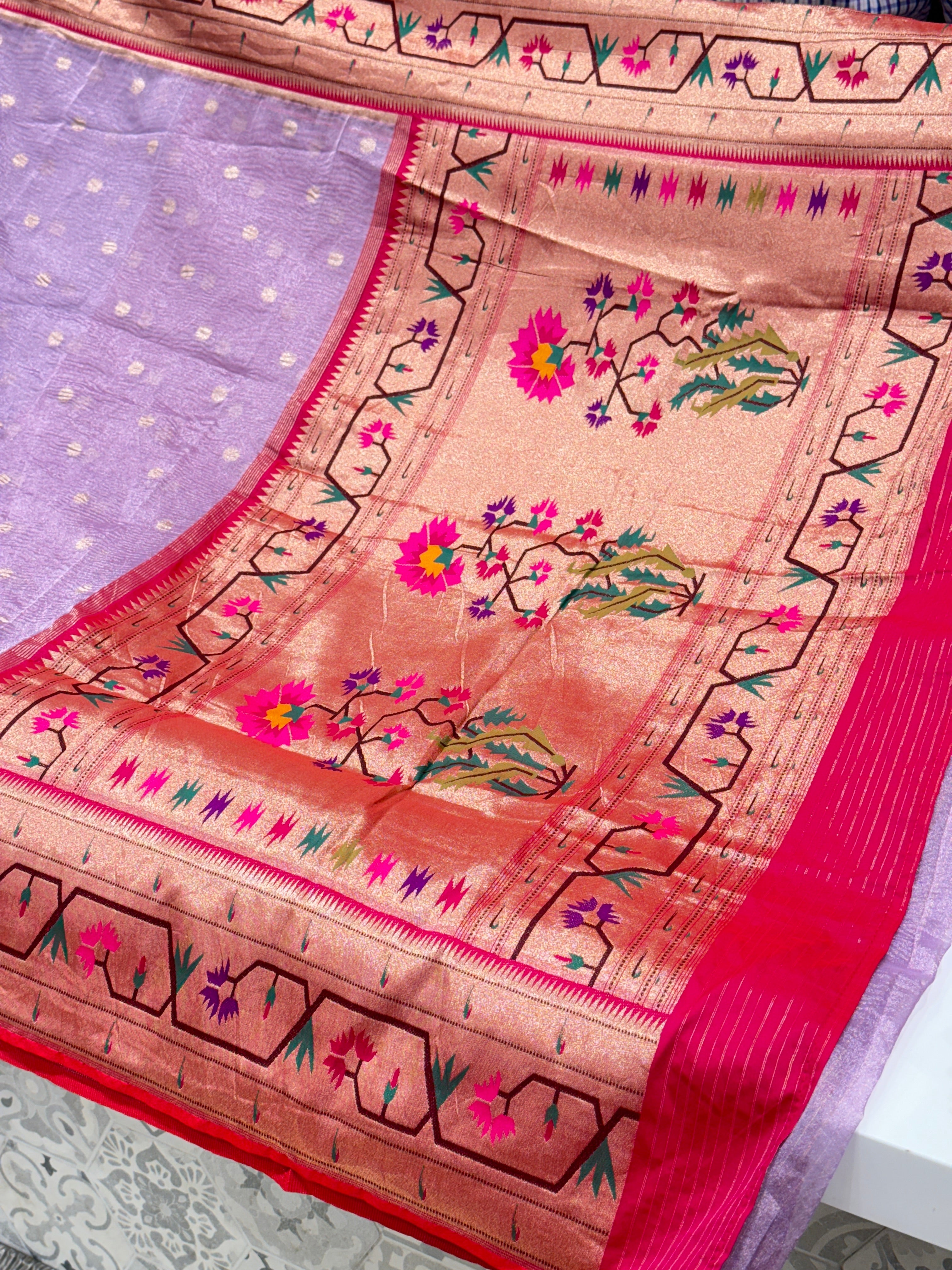 Lilac Crushed Tissue Paithani Saree