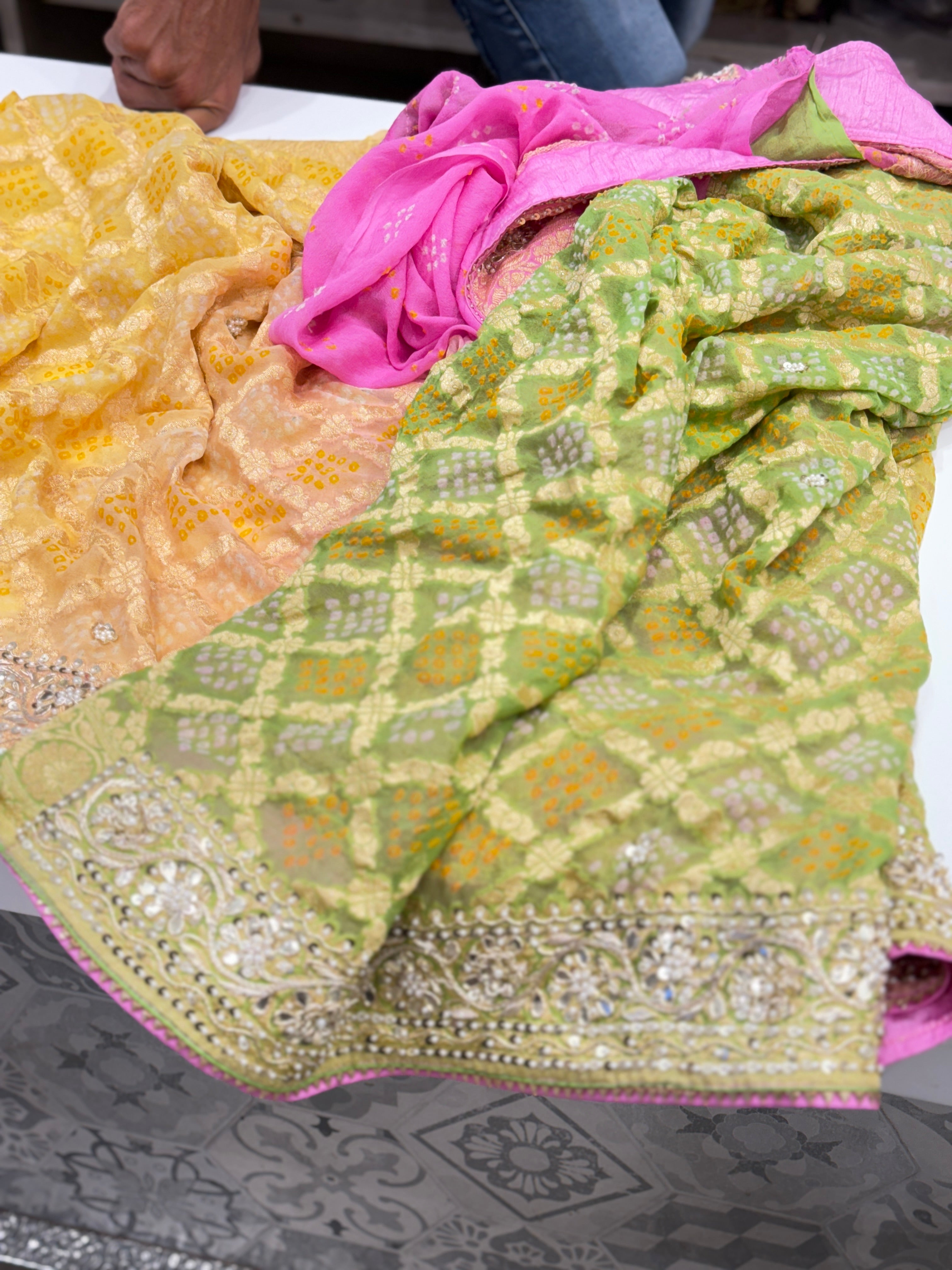 Shaded Bandhej Zardosi Embroidery Saree