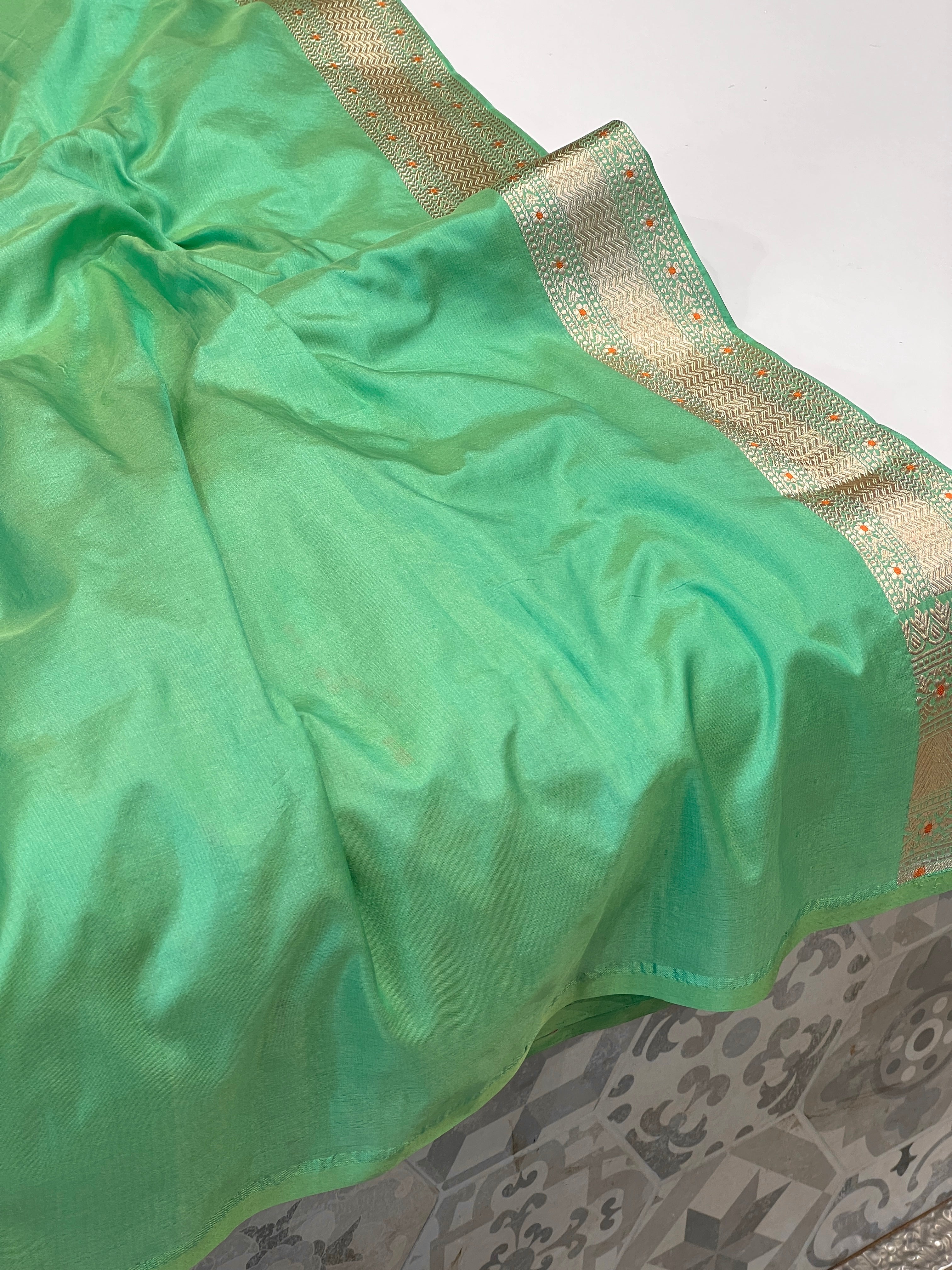 Green Meena Butta Katan Silk Saree