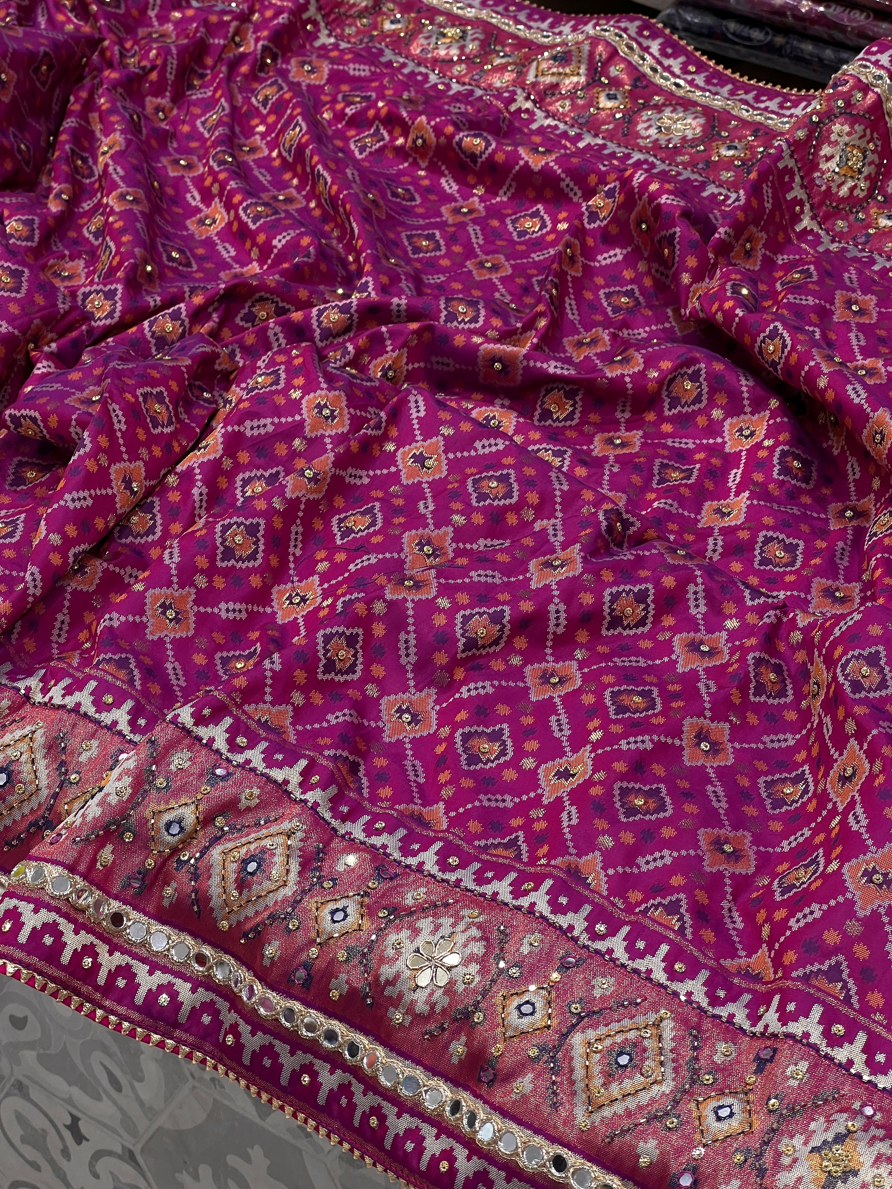 Wineish Purple Patola Hand Embroidery Saree