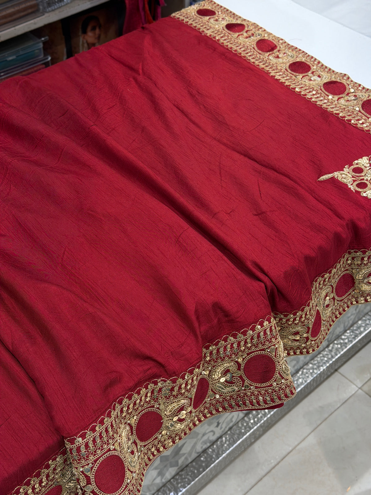 Red Corner Motif Sabyasachi Inspired Marodi Embroidery Zardosi Saree