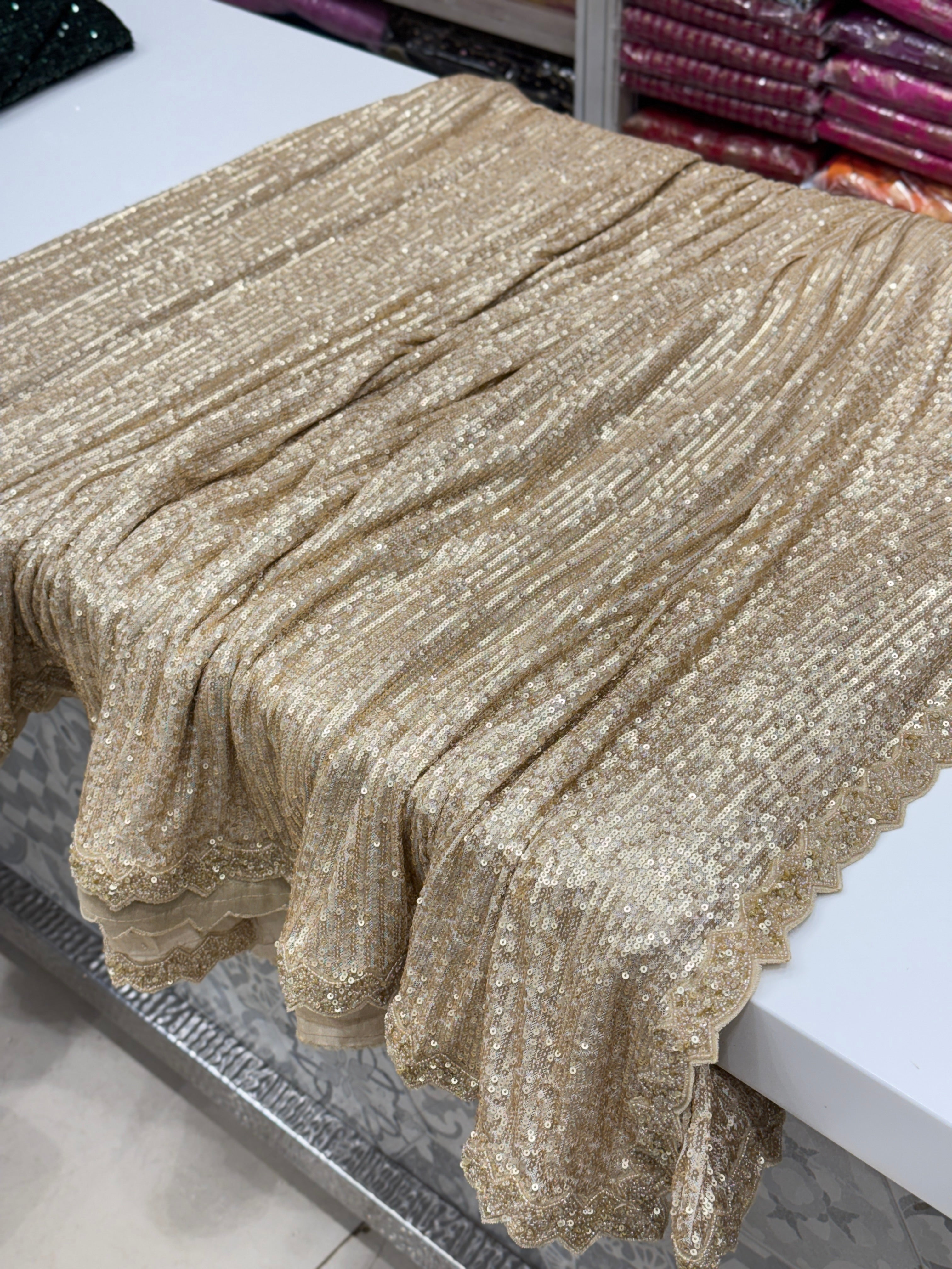 Champagne Gold Sequin Saree