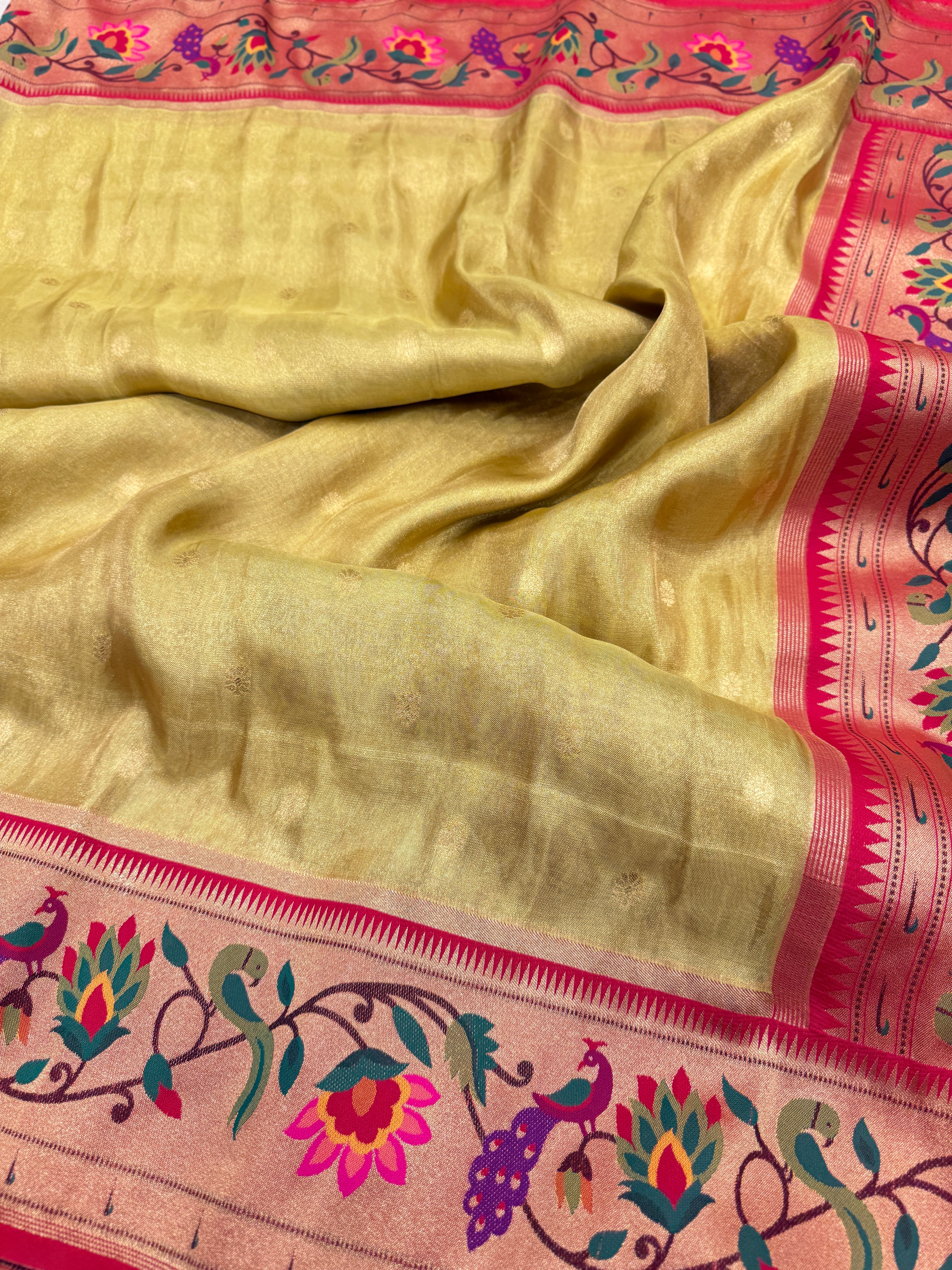 Neon Tissue Paithani Peacock Border Saree