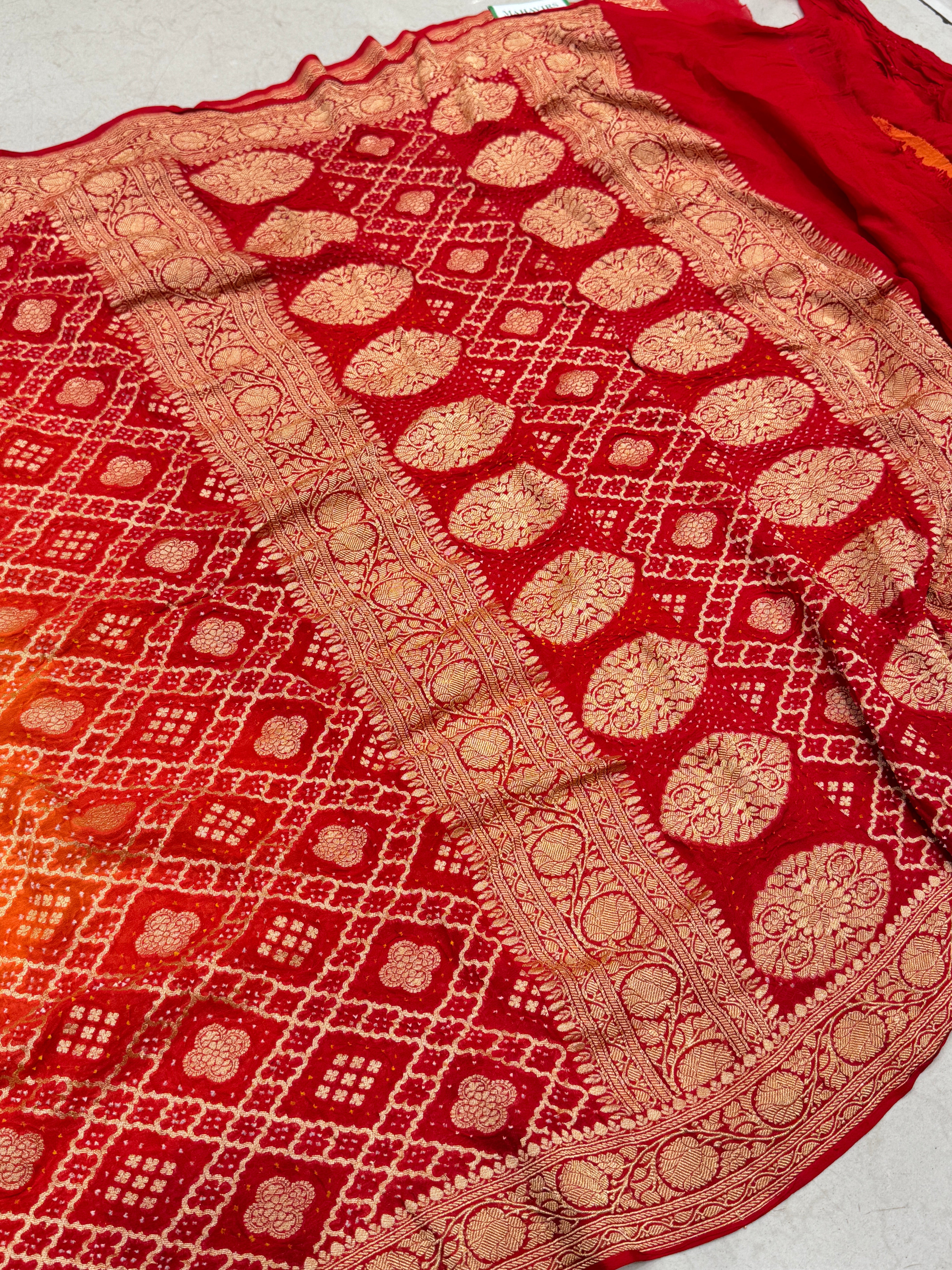 Orange Red Shaded Bandhej Bandhini Saree