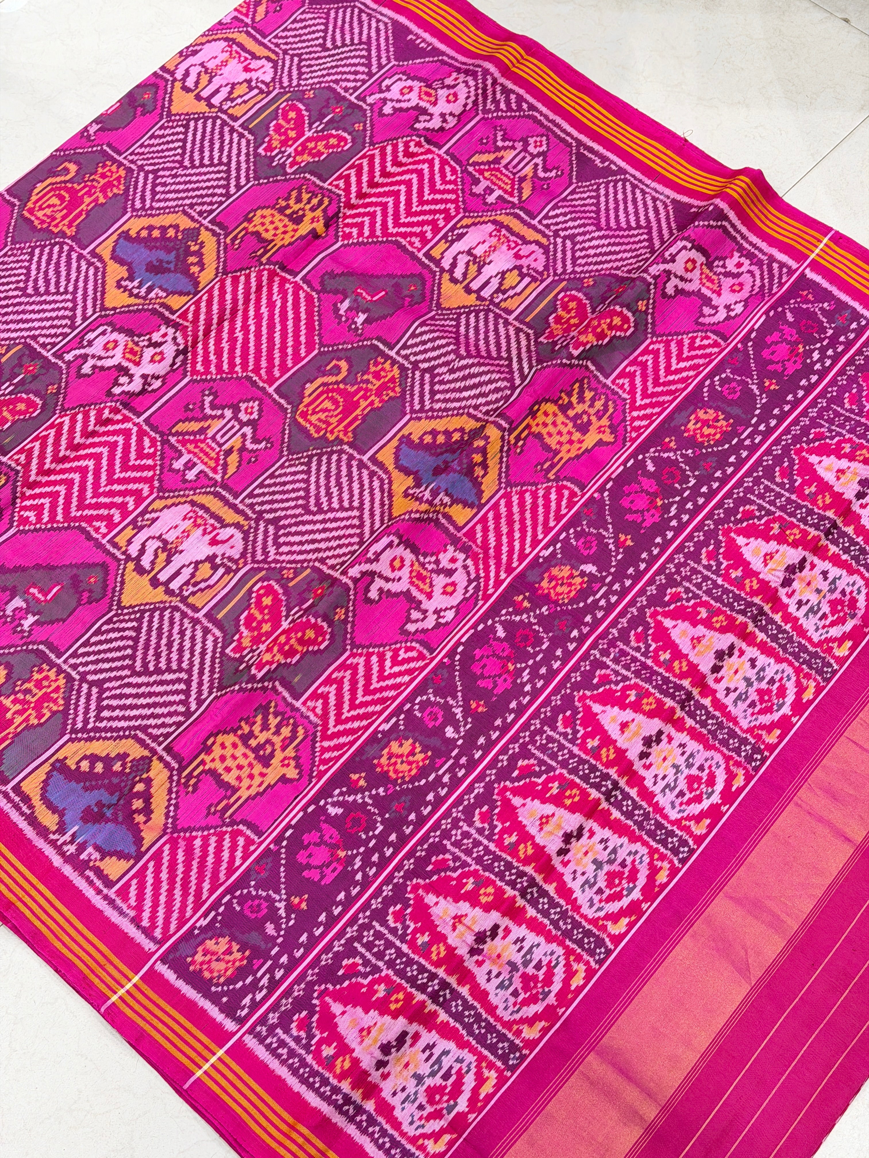 Pink Contemporary Chhabadi Patan Handloom Ikat Patola Silk Saree