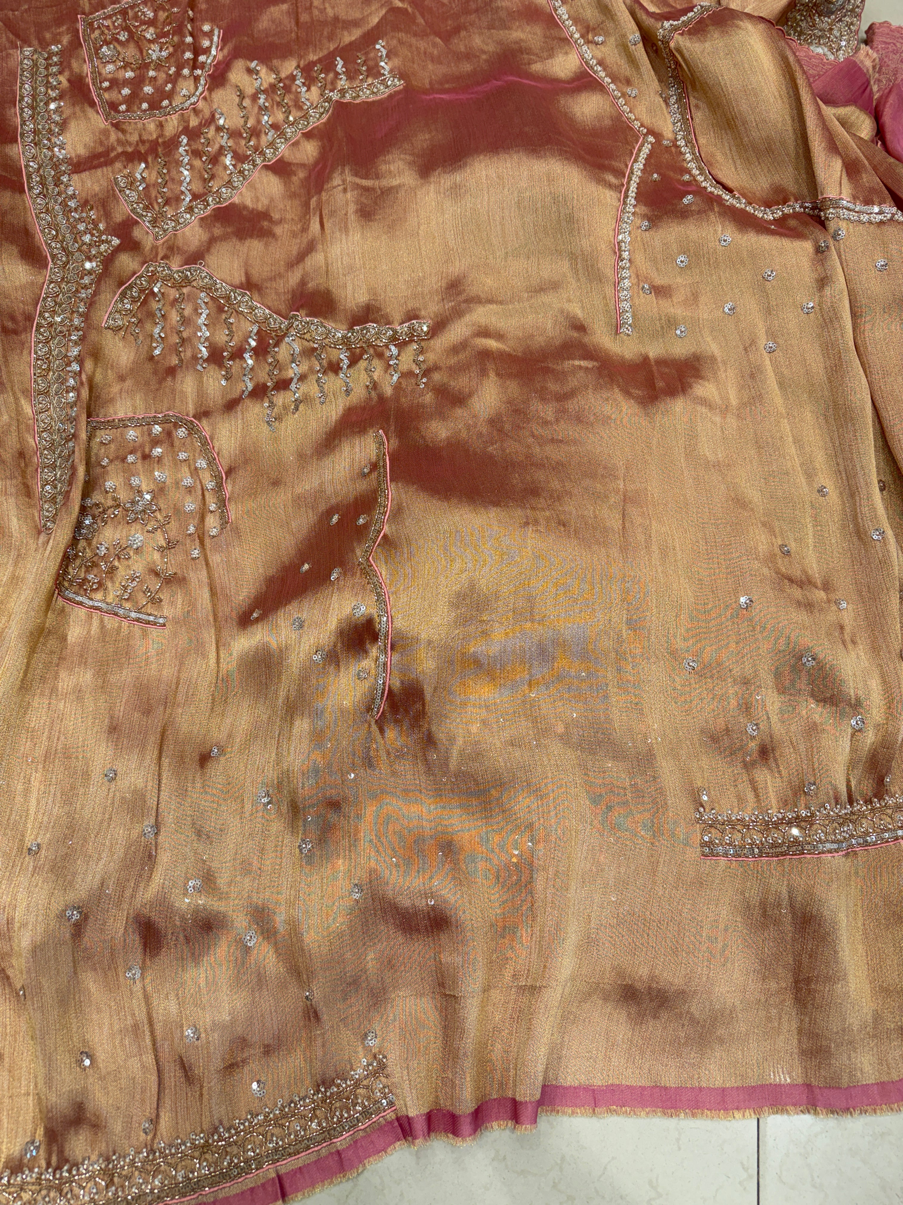 Pink Tissue Half and Half Embroidery Butta Jaal Saree