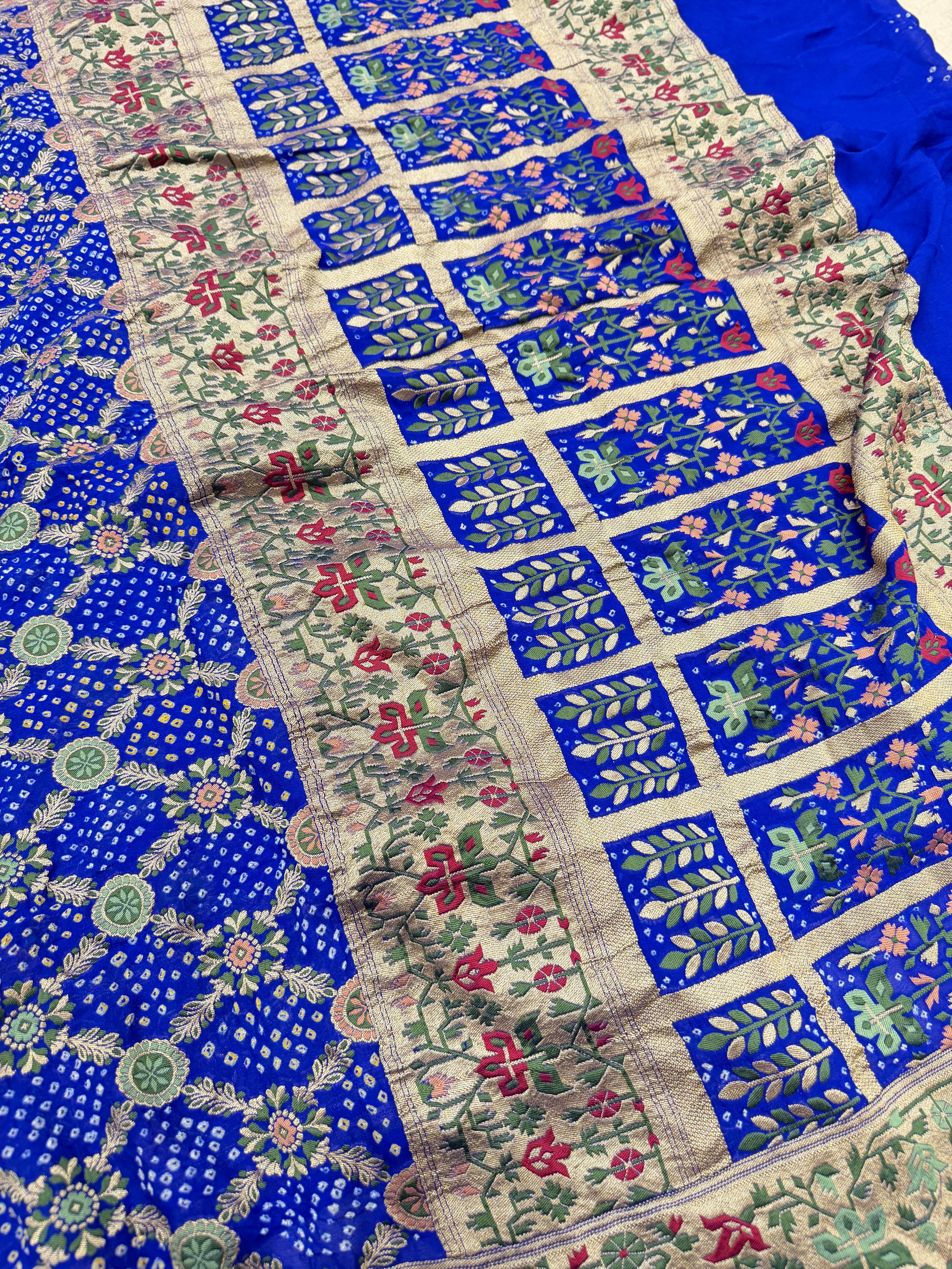 Blue Paithani Fusion Meenakari Rai Bandhej Saree