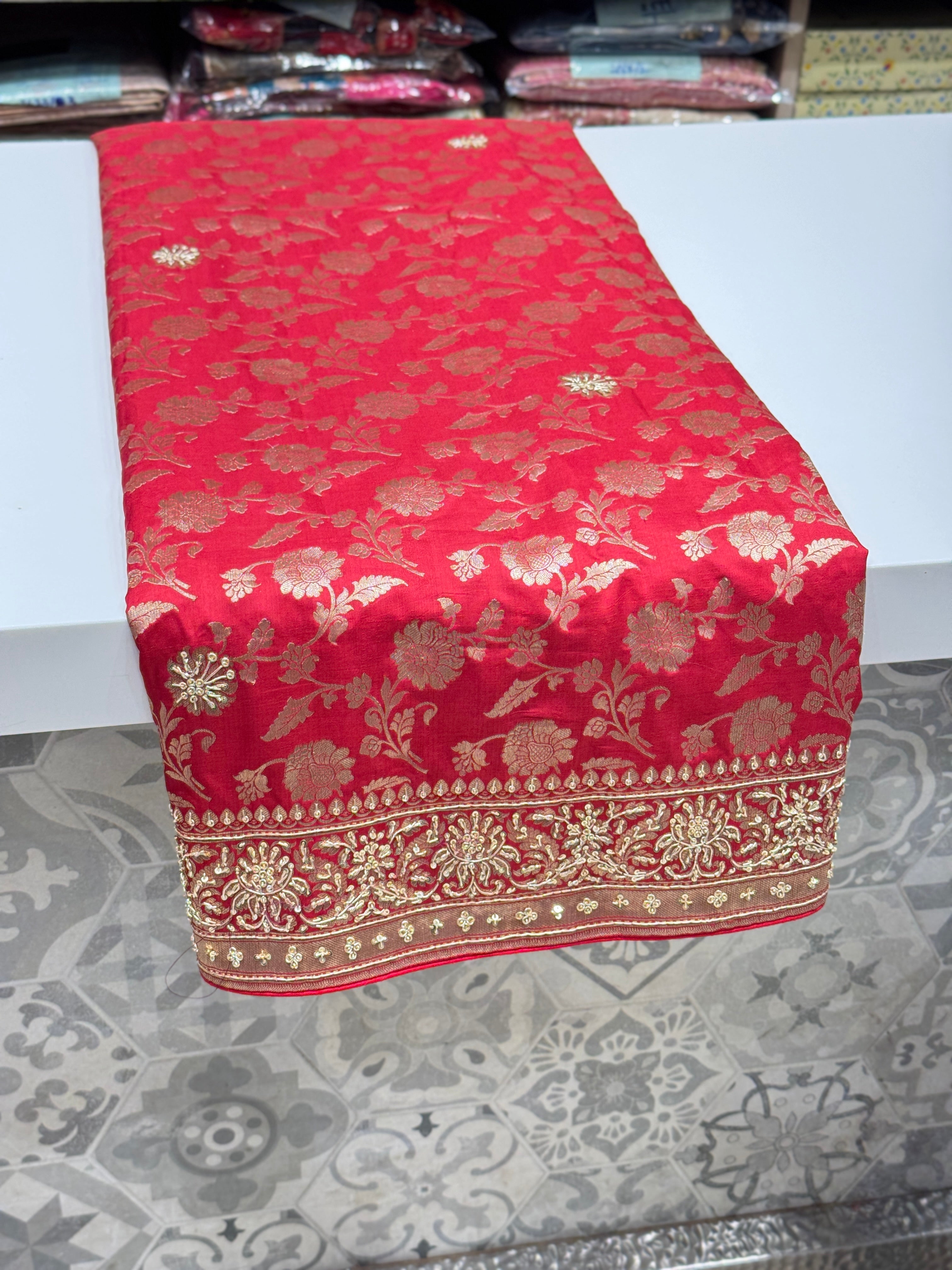 Red Banarasi Handloom Katan Embroidery Saree