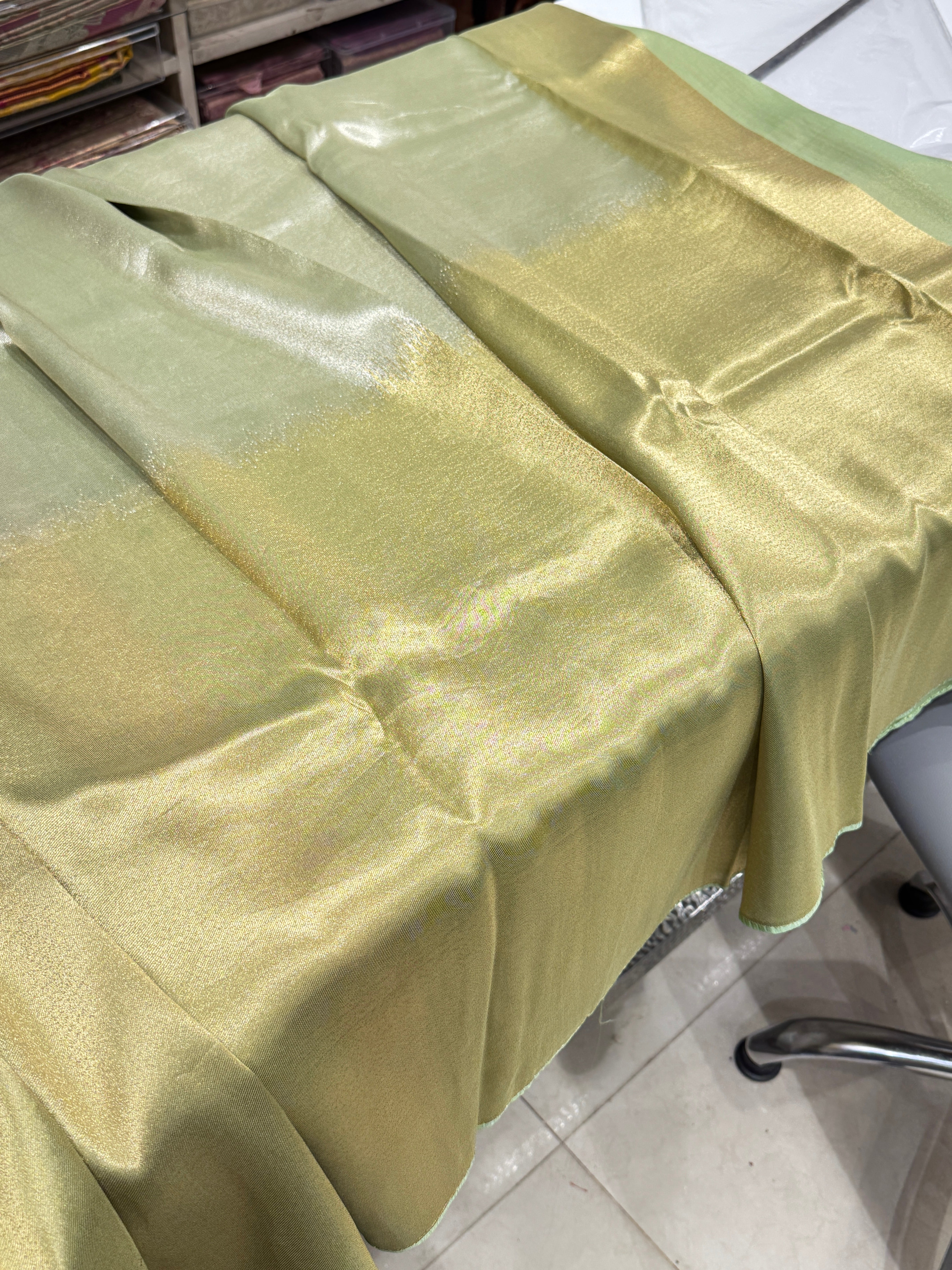 Pista Green Gold Silver Half Half Contemporary Banarasi Tissue Silk Saree