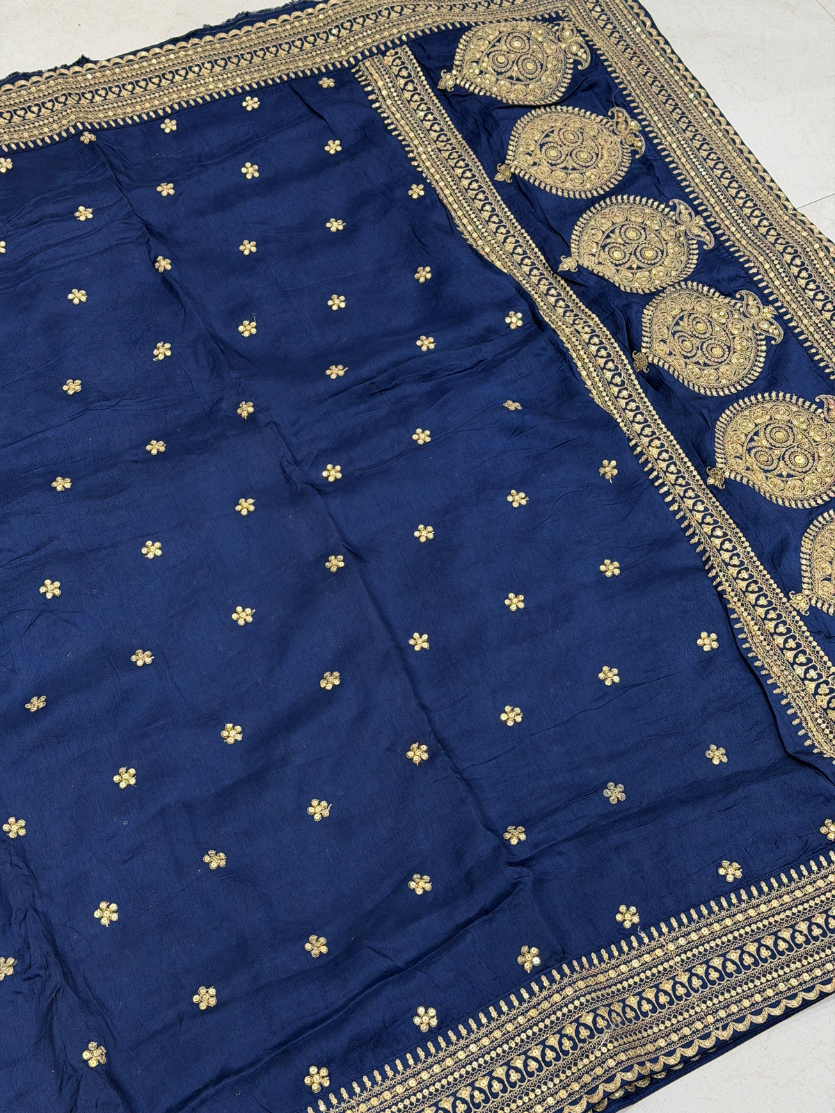 Blue Buttas Pallu Sabyasachi Inspired Marodi Embroidery Zardosi Saree