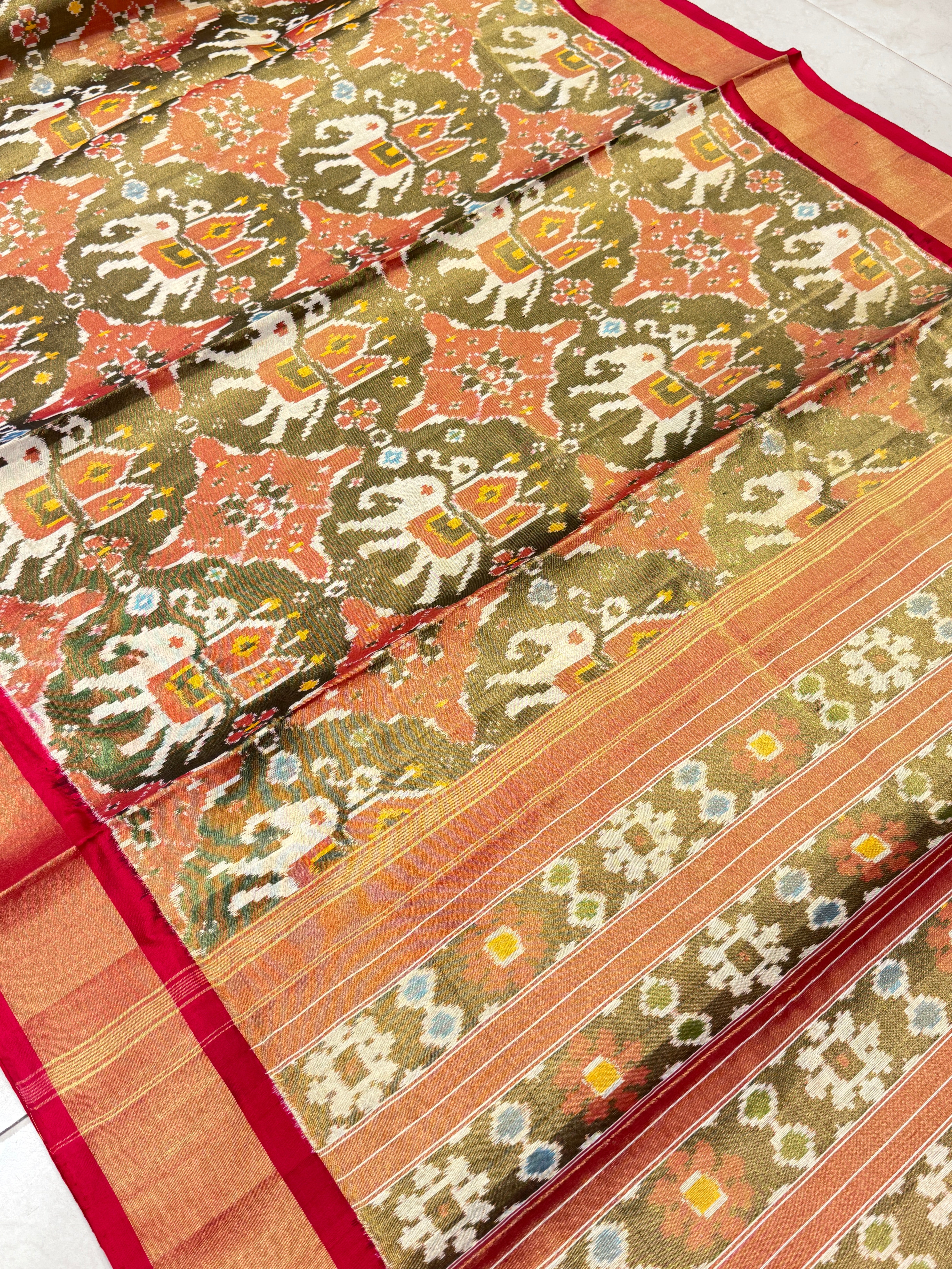 Handloom Tissue Silk Elephant Motif Patola Saree