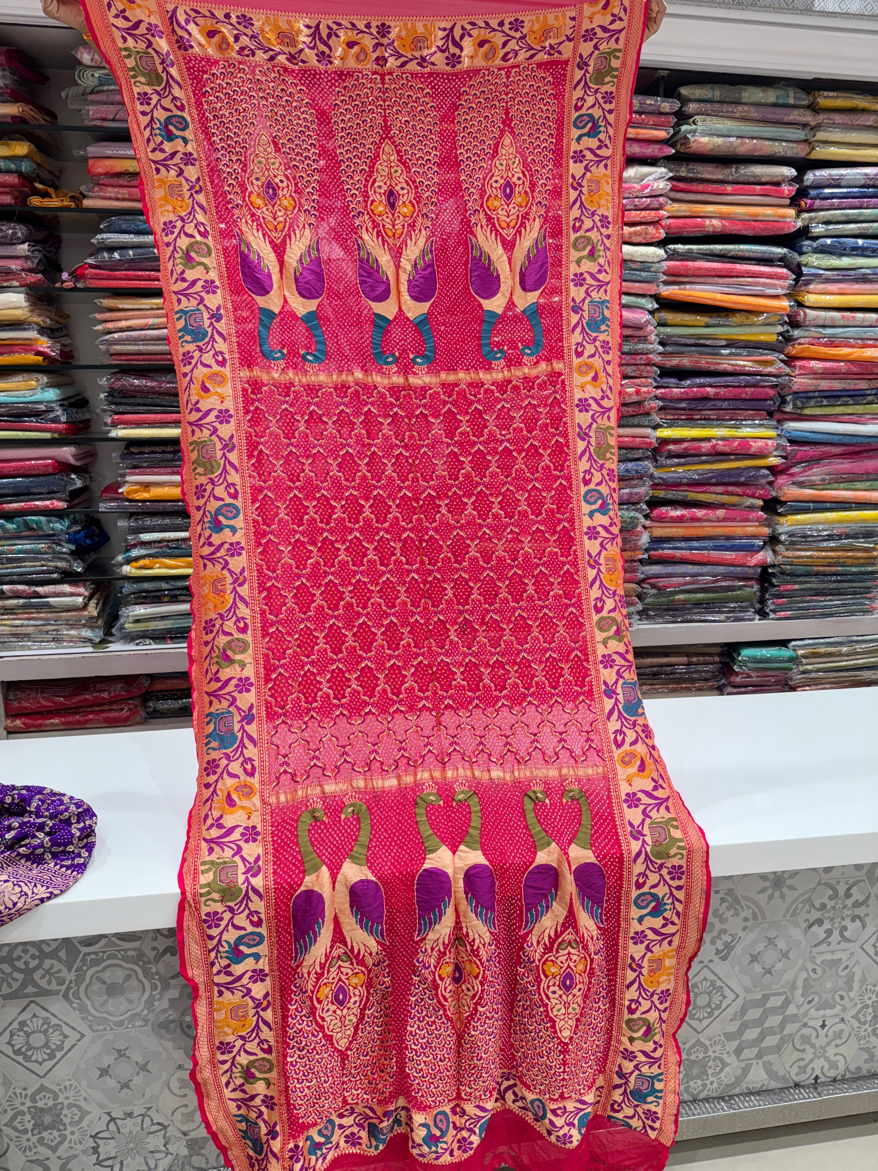 Strawberry Bandhej Meenakari Dupatta