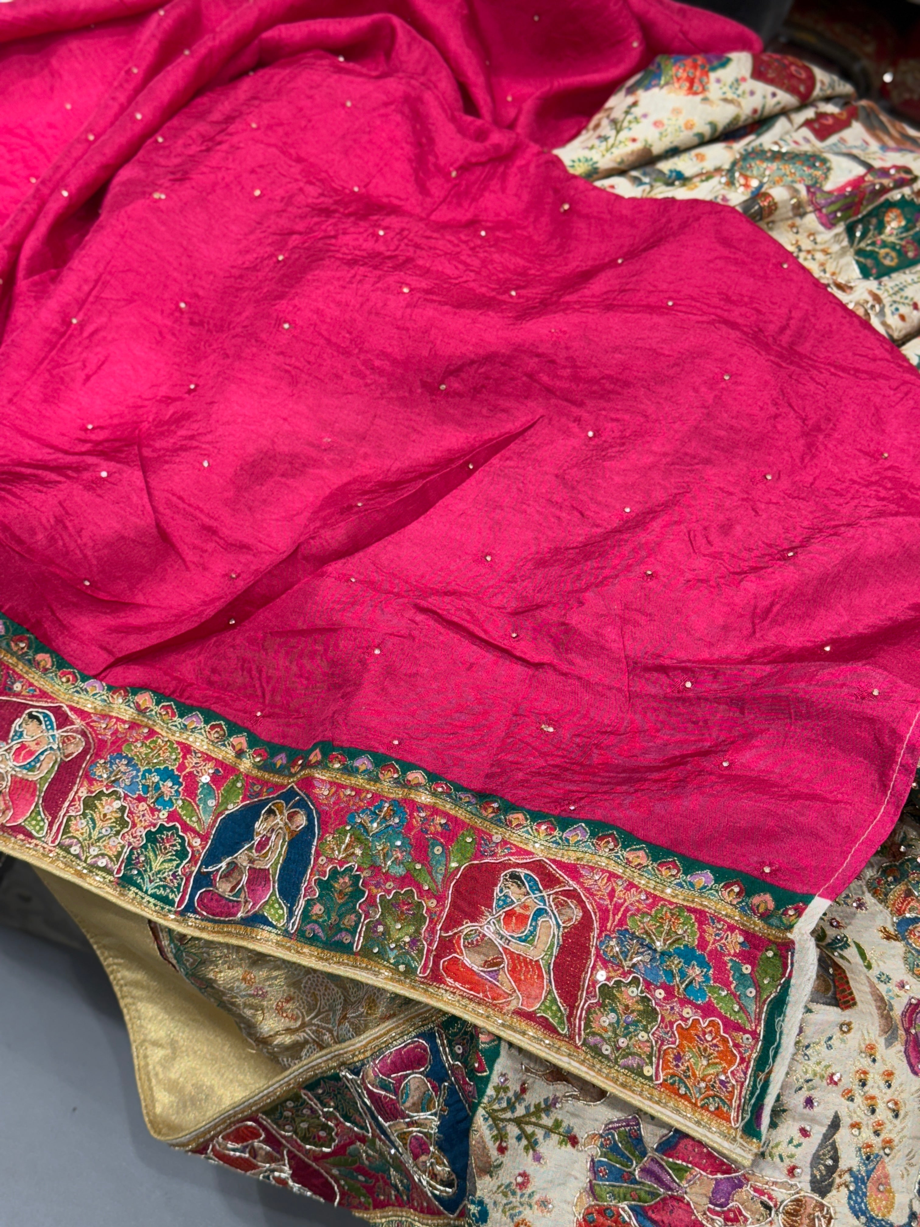 Beige Munga Multi Colour Hand Embroidery Saree