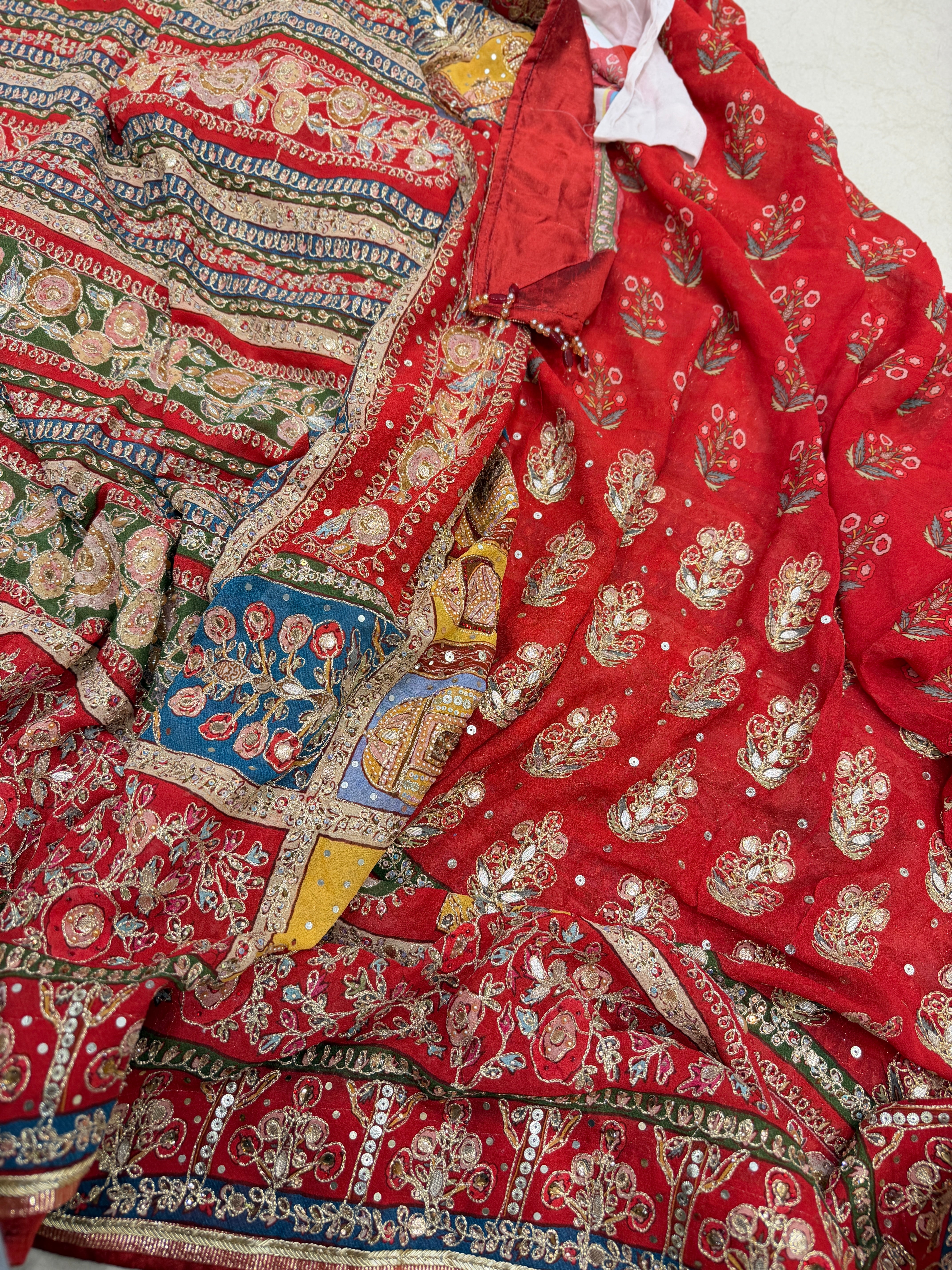 Red TT inspired Banarasi Crepe Hand Embroidery Saree