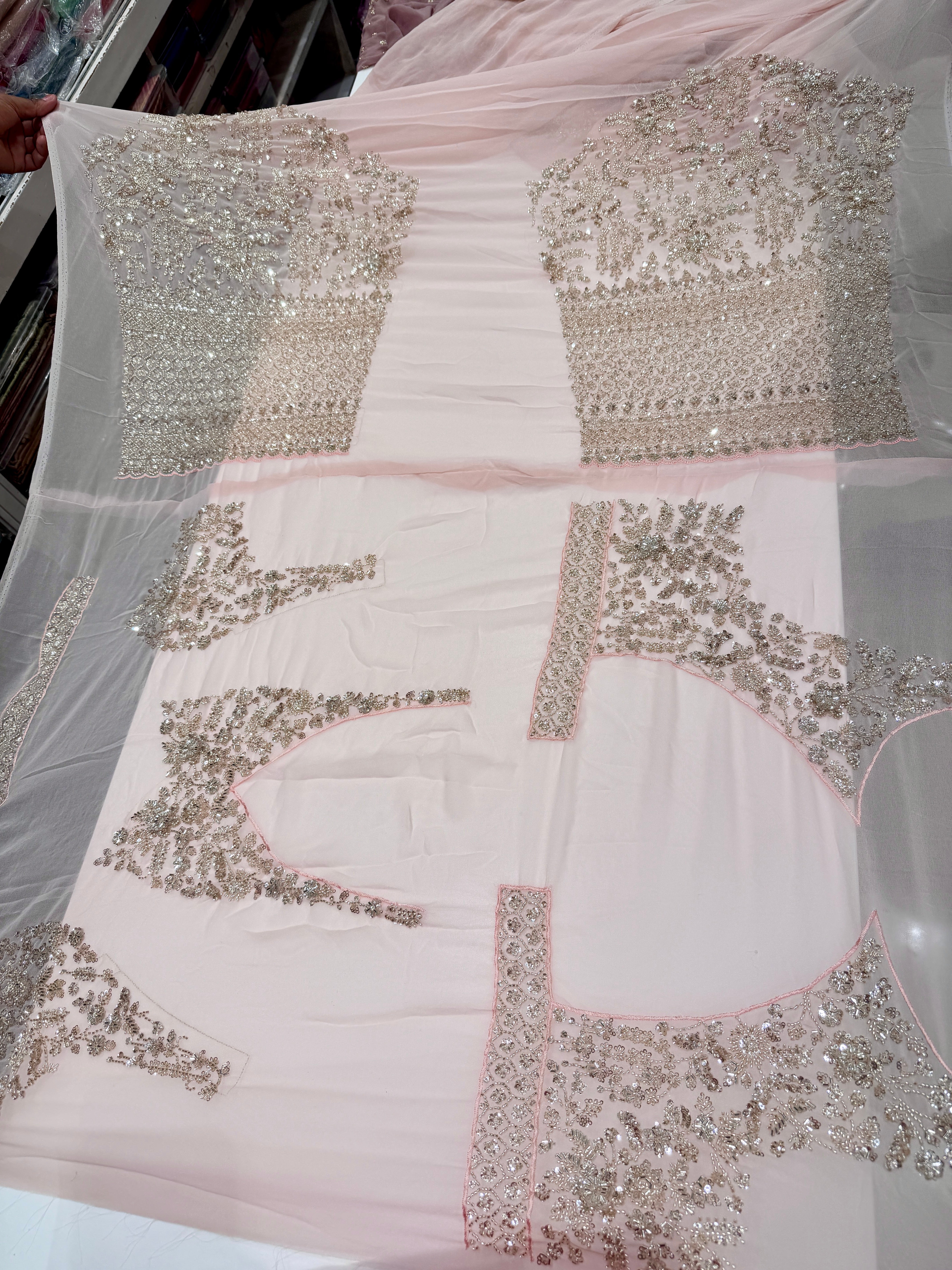 Baby Pink Manish Malhotra Inspired Georgette Moti Sequin Jaal Saree