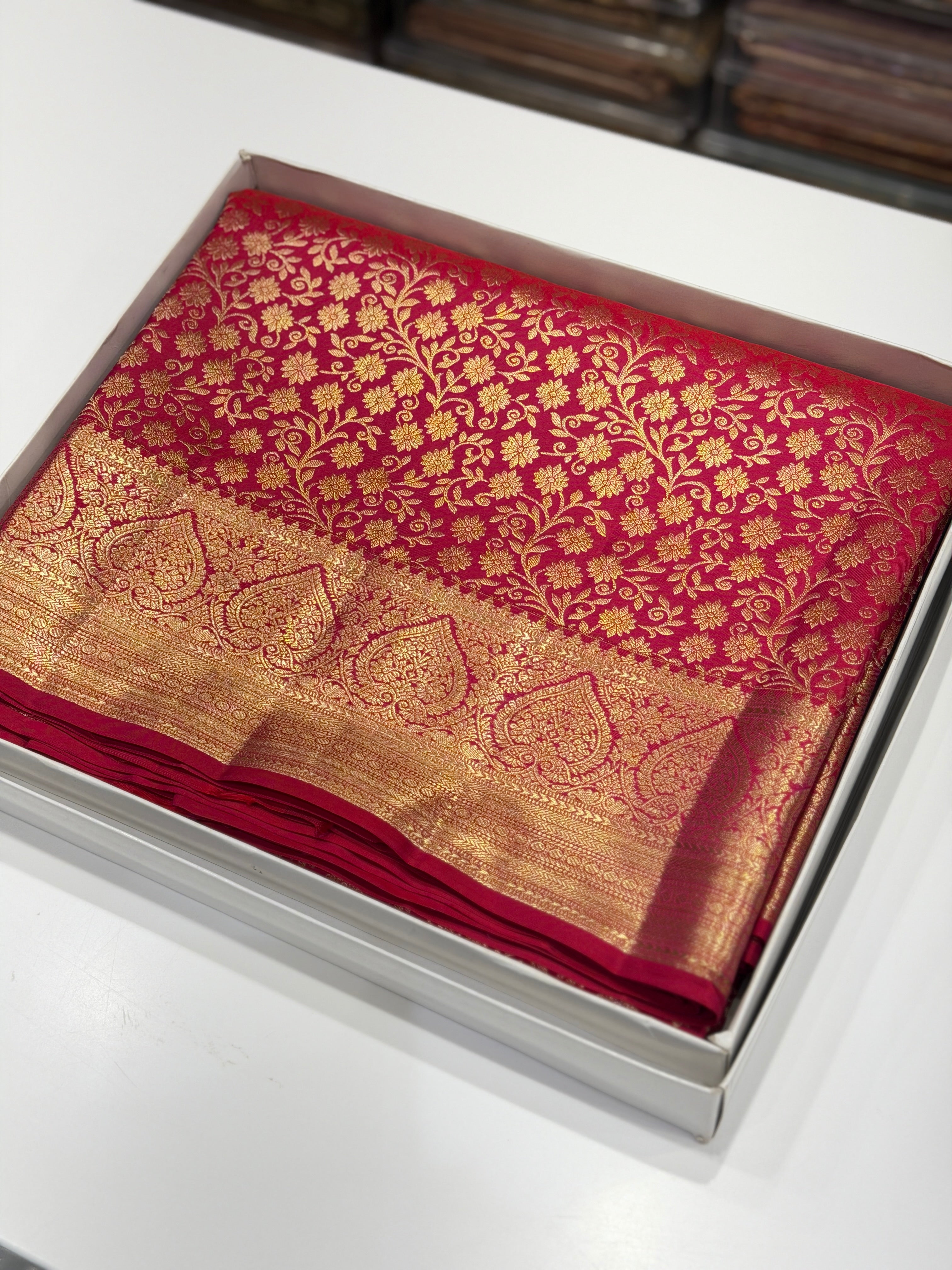 Crimson Floral Jaal Pure Silk Kanjivaram Saree