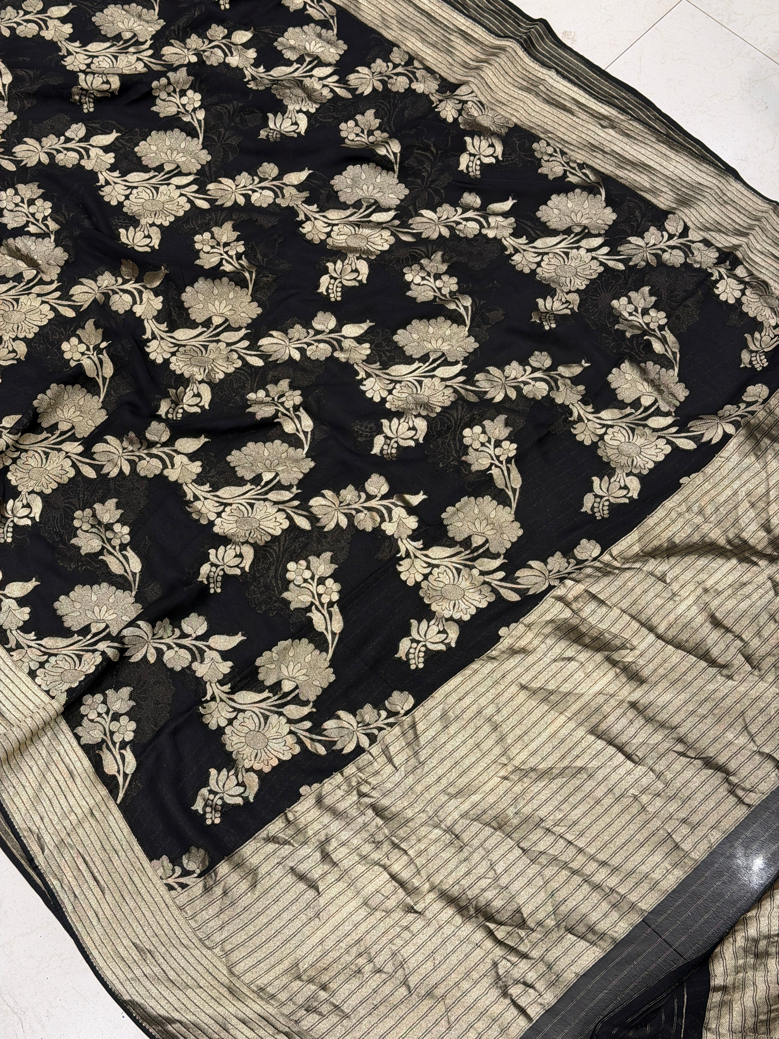 Black Banarasi Khaddi Georgette Zari Jaal Saree