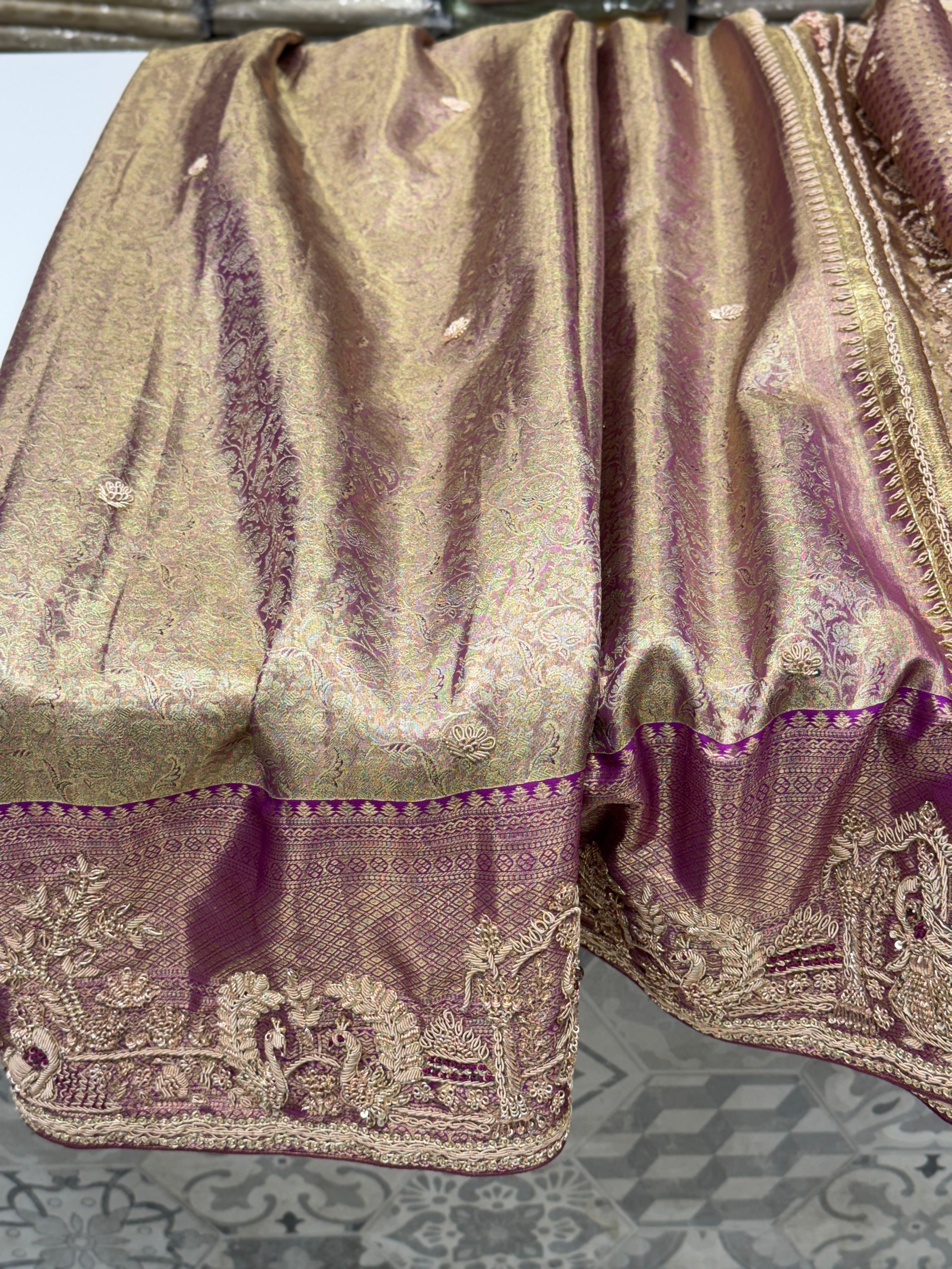 Purple Kanjivaram Doli Zardosi Hand Embroidery Saree