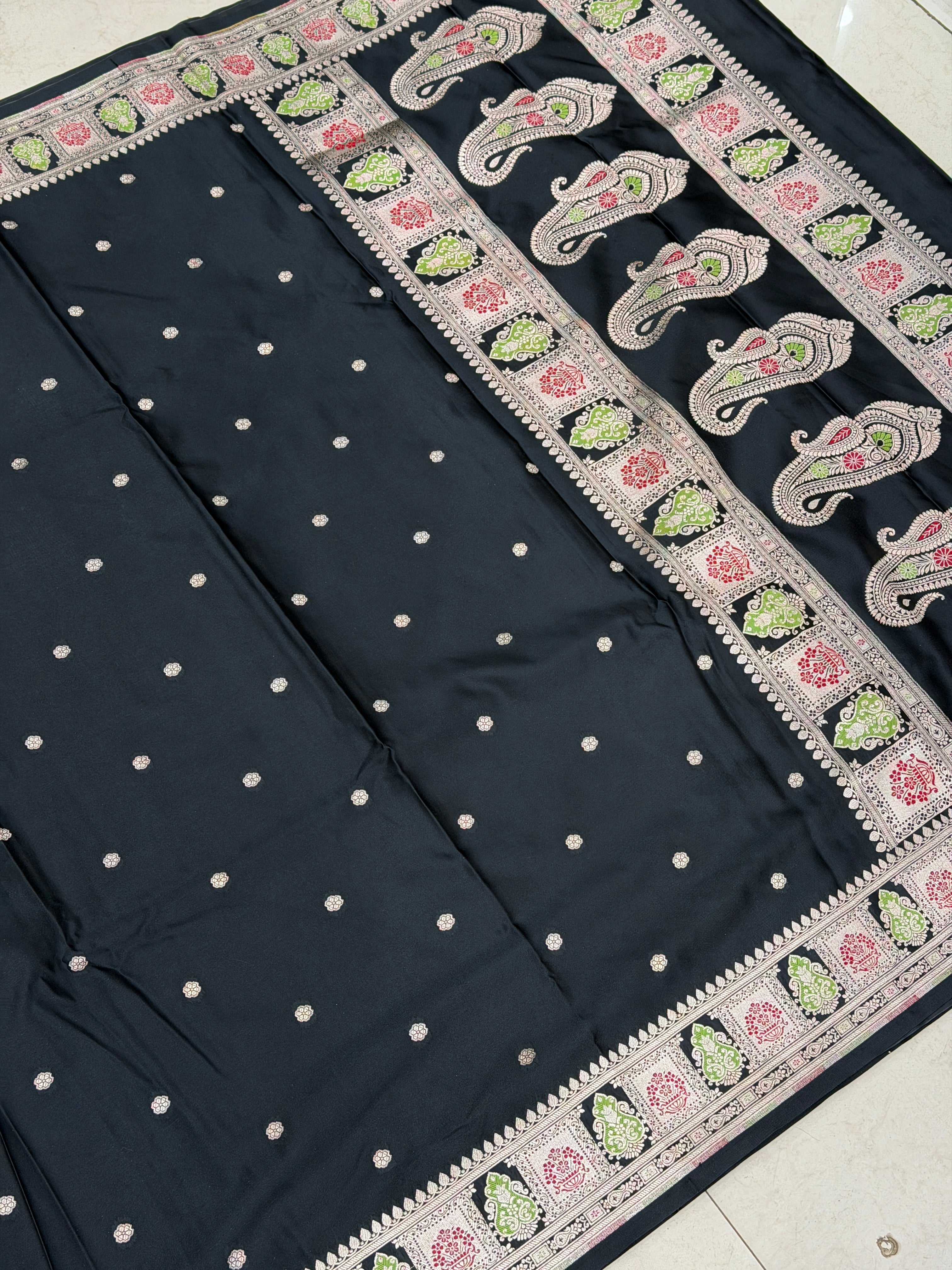 Black Meenakari Border Banarasi Silk Saree