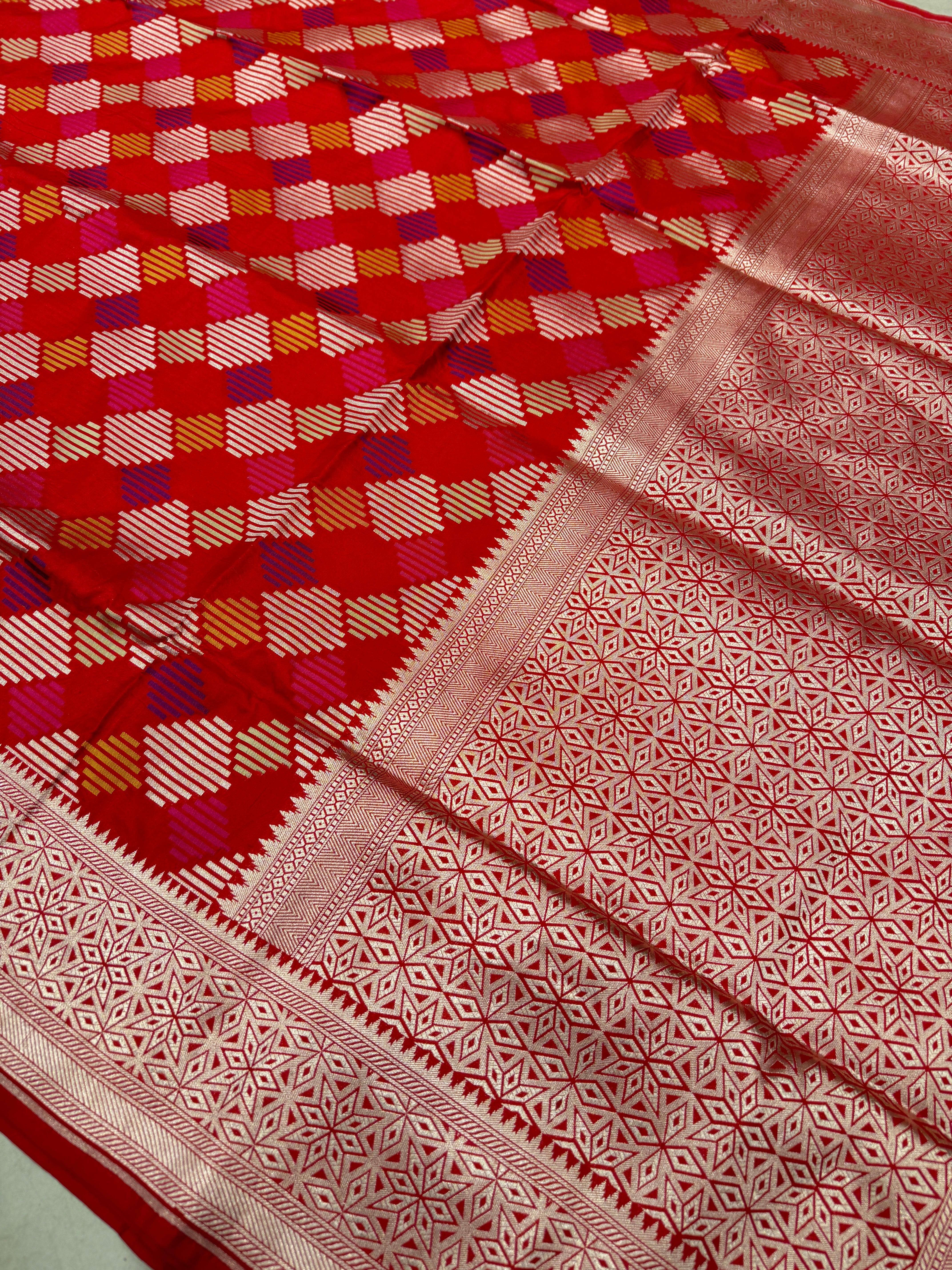Red Rangkat Katan Banarasi Handloom Saree