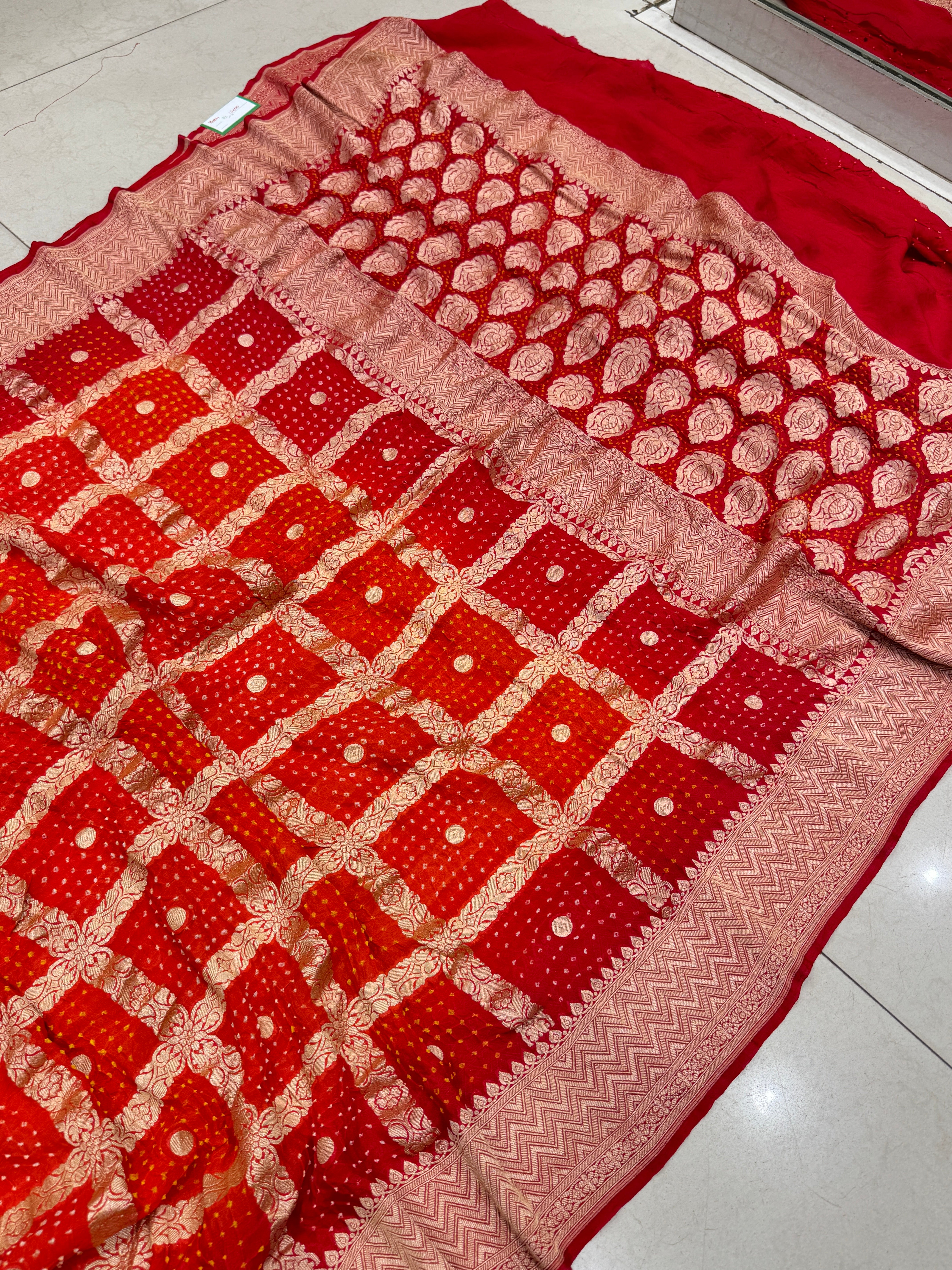 Orange Red Shaded Bandhej Bandhini Saree