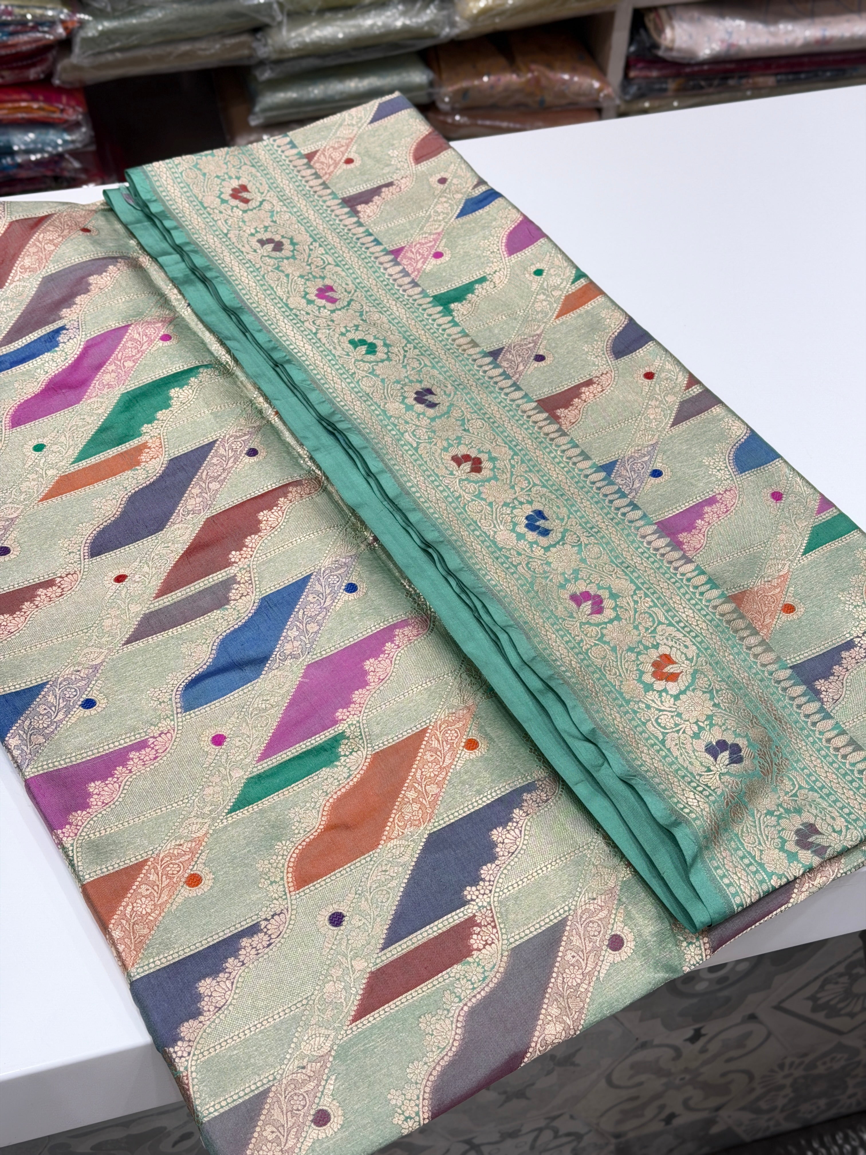 Sea Green Banarasi Rangkat Handloom Katan Pure Silk Saree