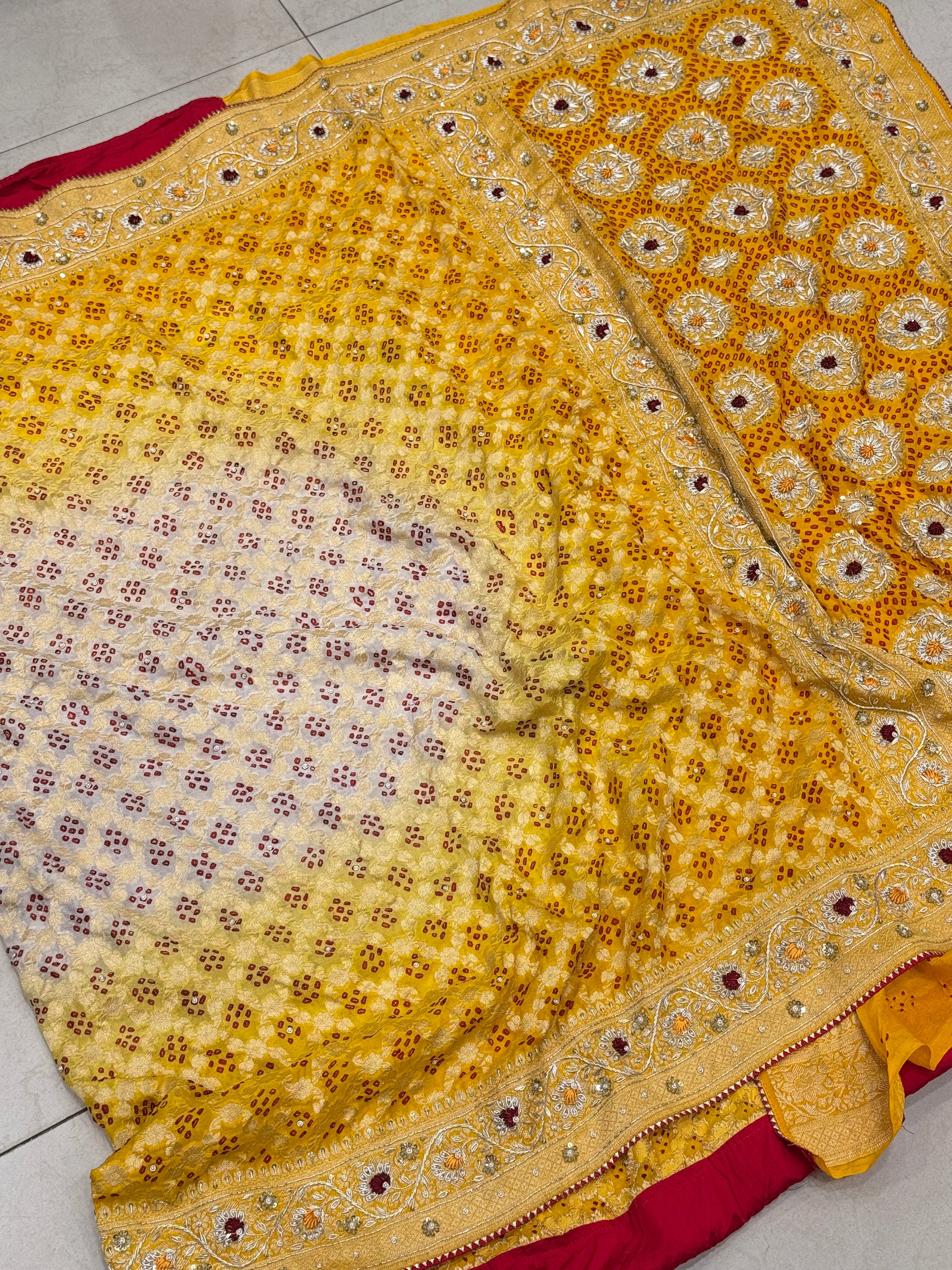 Yellow Bandhej Embroidery Saree