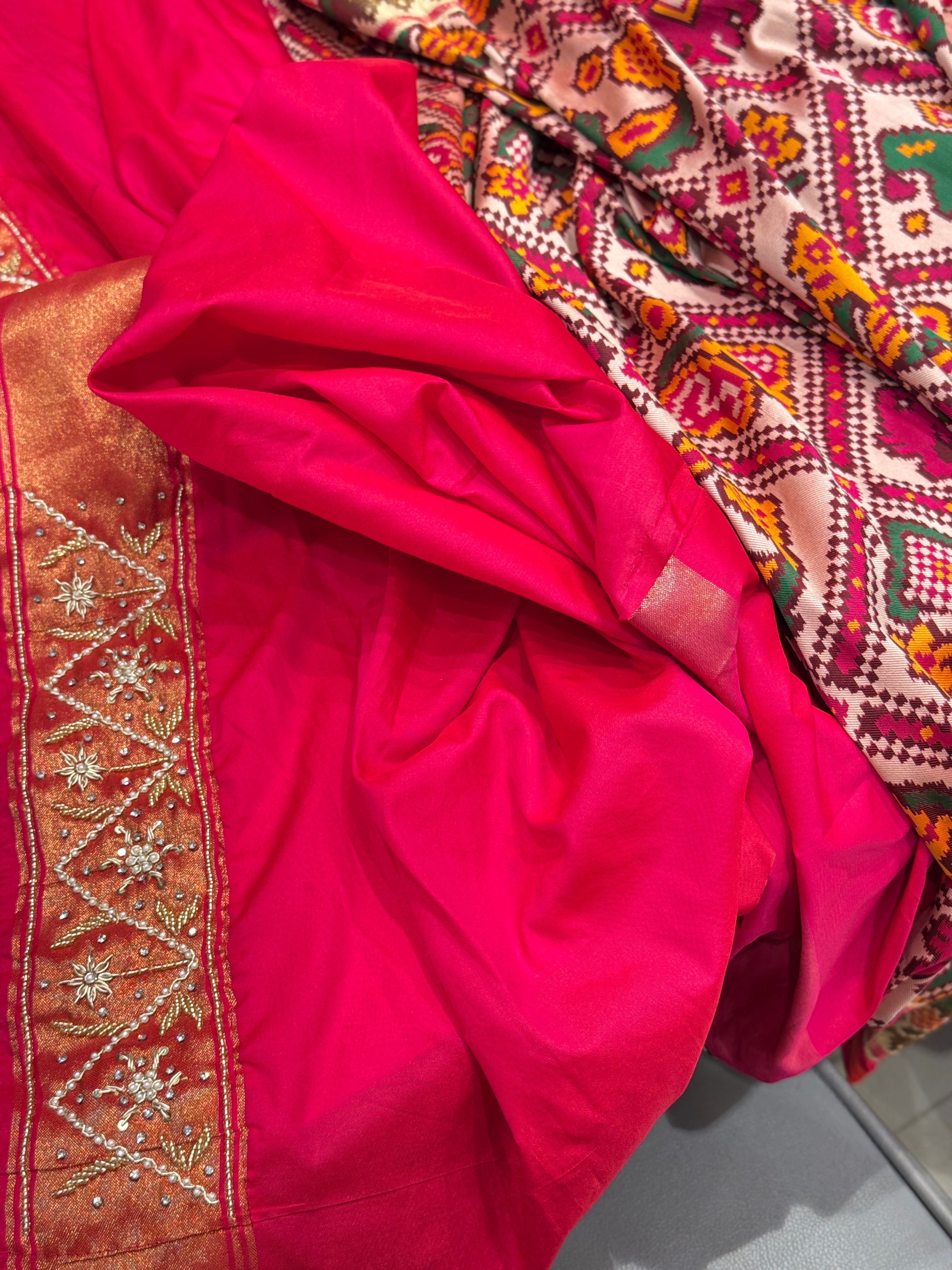 Rani Patola Rajkoti Style Weaved Hand Embroidery Saree