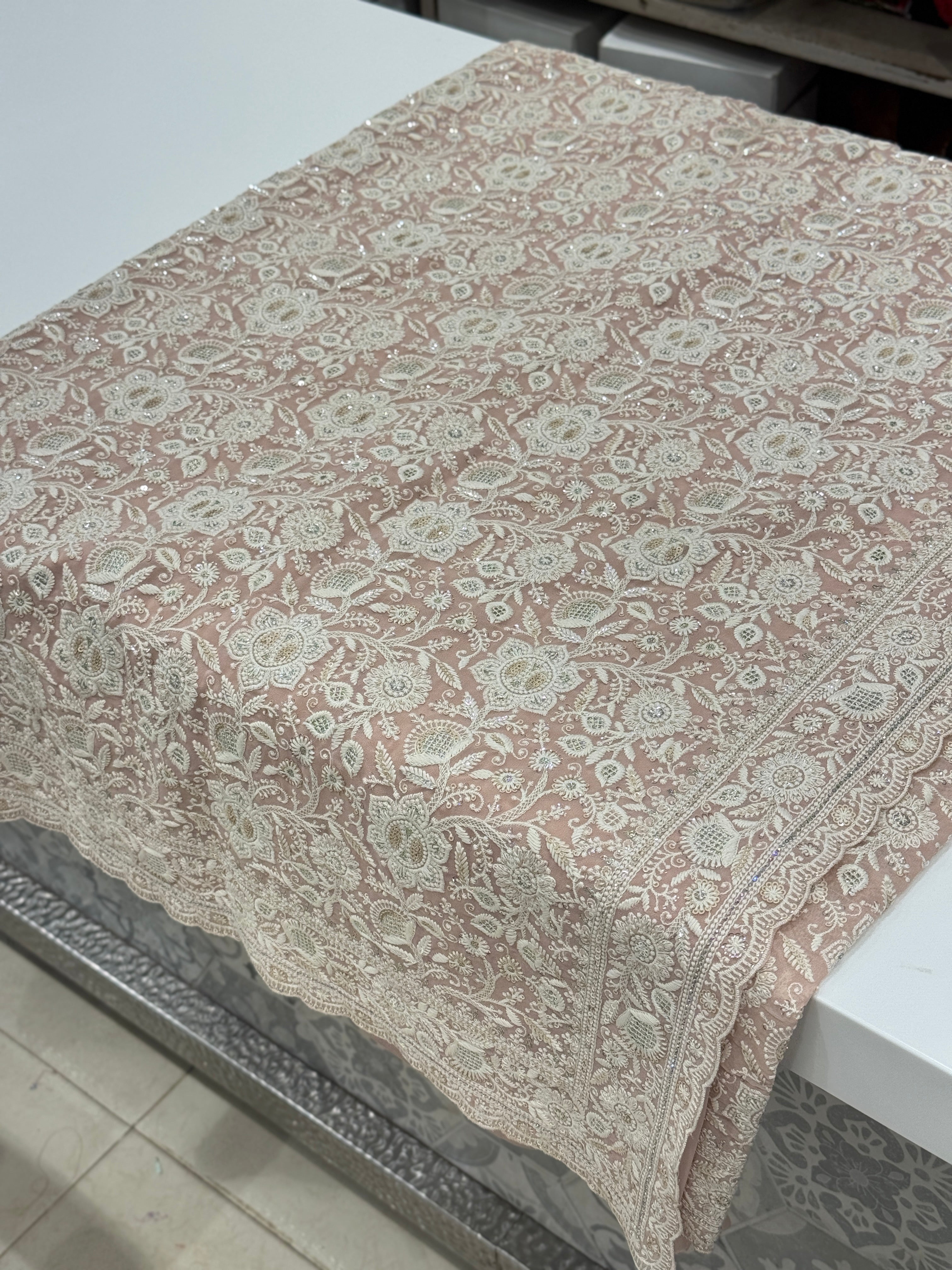 Nude Pink Chikankari Small Scallop Design Saree